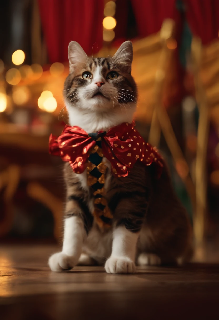 (best quality,4k,8k,highres,masterpiece:1.2),ultra-detailed,(realistic,photorealistic,photo-realistic:1.37),portrait,comedy,cats,circus,circus tent,happiness,two cats,entertaining,playful,mischievous,laughing,performing tricks,acrobatics,juggling,funny costumes,colorful atmosphere,hilarious expressions,joyful crowd,enigmatic lighting,magical ambiance,dynamic poses,vivid colors,bokeh