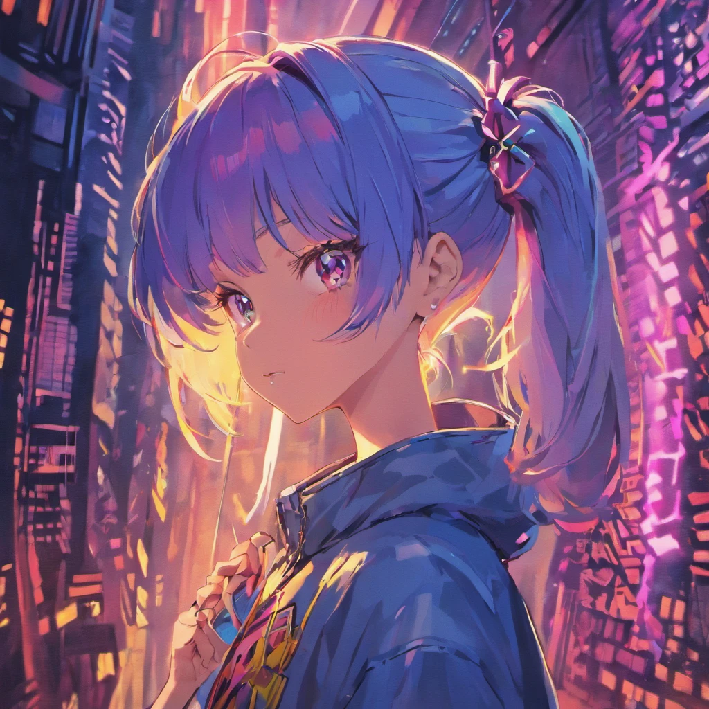 Mudar fundo cyberpunk bonita, rosto realista, 8k, ultra realistic, tecnologia, cores neon, fundo detalhado.