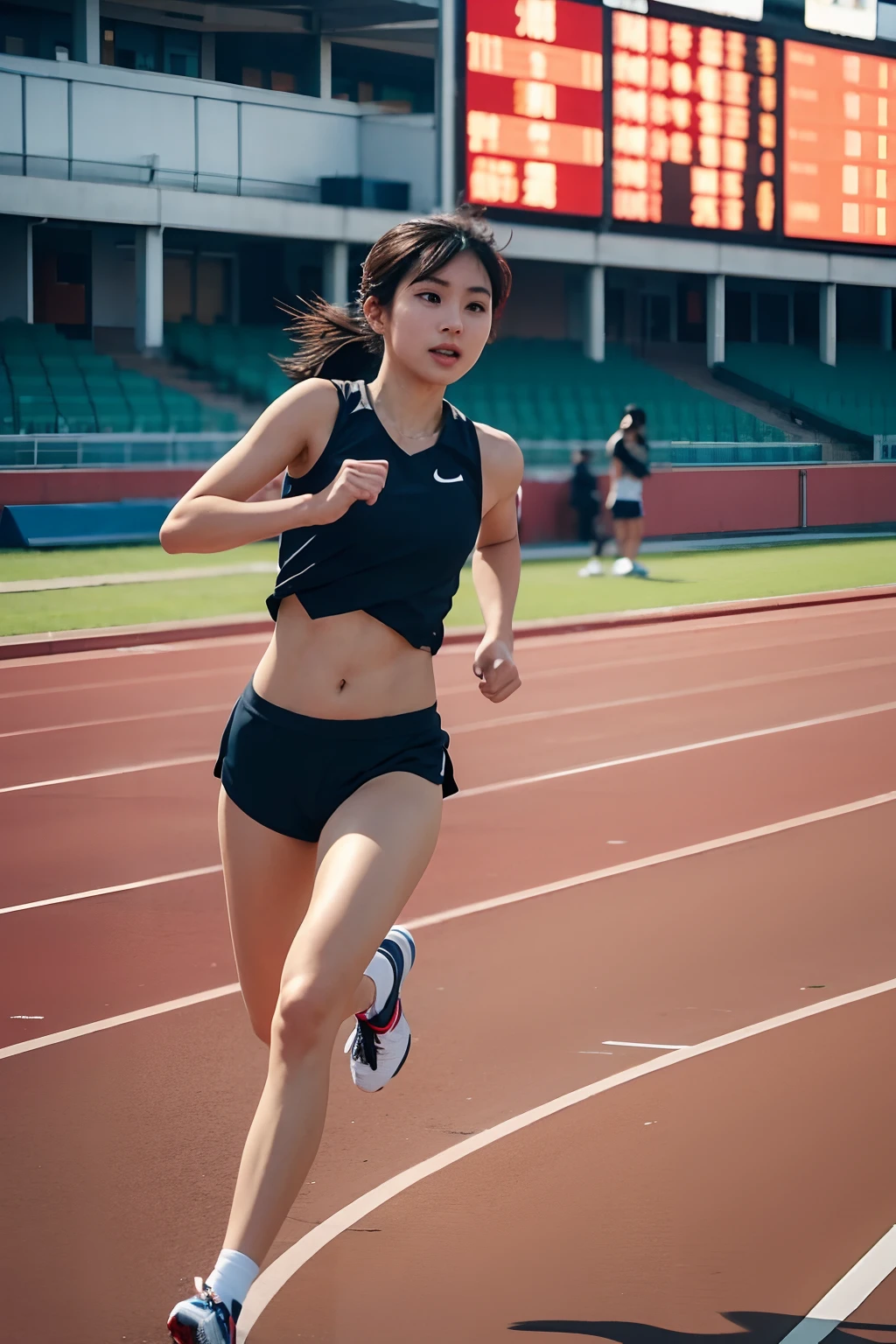 Female track and field athlete abs naked ponytail