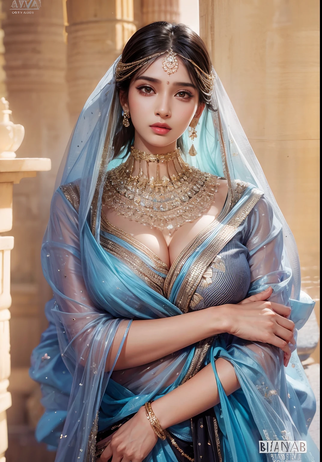 1girl,India girl,wearing saree,nose ring wearing earrings,big boobs,big ass,black hair,hyper realistic, ultra detail, high res,