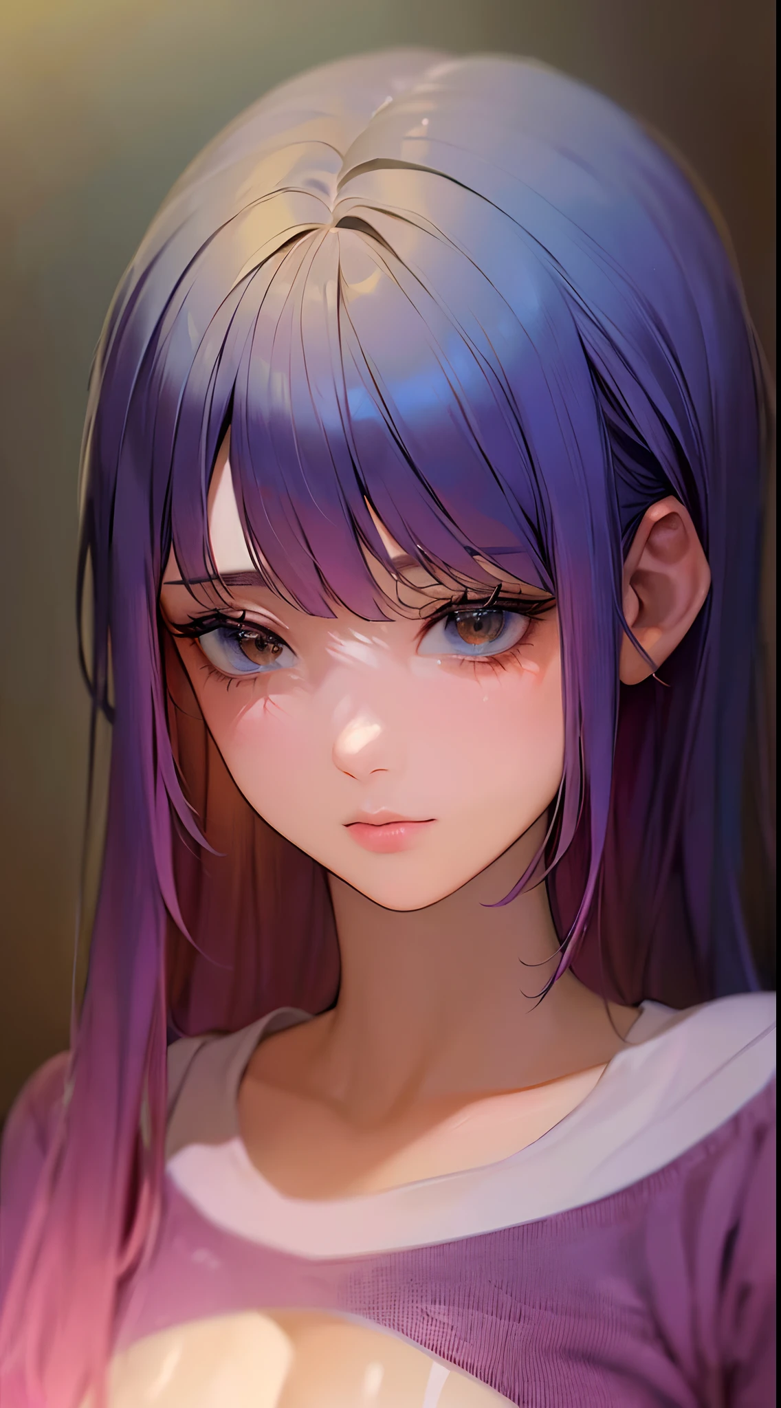 (((obra maestra, La mejor calidad: 1.2)), 1 girl, Only, Chica de piel clara con el pelo cortado, Ilustrado por Aoiro Studio y Masaaki Komori, hiper detallado, Neones, cinematic lighting, pintura mate, illustrated in an oil painting style, tendencias en Artstation, Contemporary art, Surreal and dreamlike atmosphere, (fondo pared lisa), fondo mosaico degradado en colores pastel,