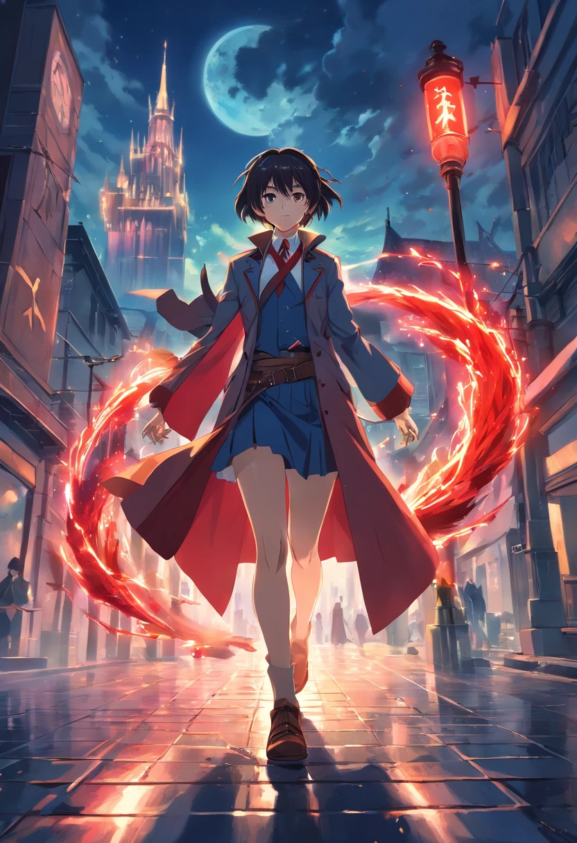 (best quality,highres,ultra-detailed,realistic:1.37),dark,gothic,vampire,Alucard,heroic pose,red eyes,long silver hair,detailed facial features,high collar coat,masculine,confident expression,sword,nighttime castle backdrop,dark shadows,misty atmosphere,moonlight,ominous,haunting,medieval architecture,Victorian style clothing,dramatic lighting,blood red color palette,Intense action scene,elements of fantasy,mythical creatures,aura of power