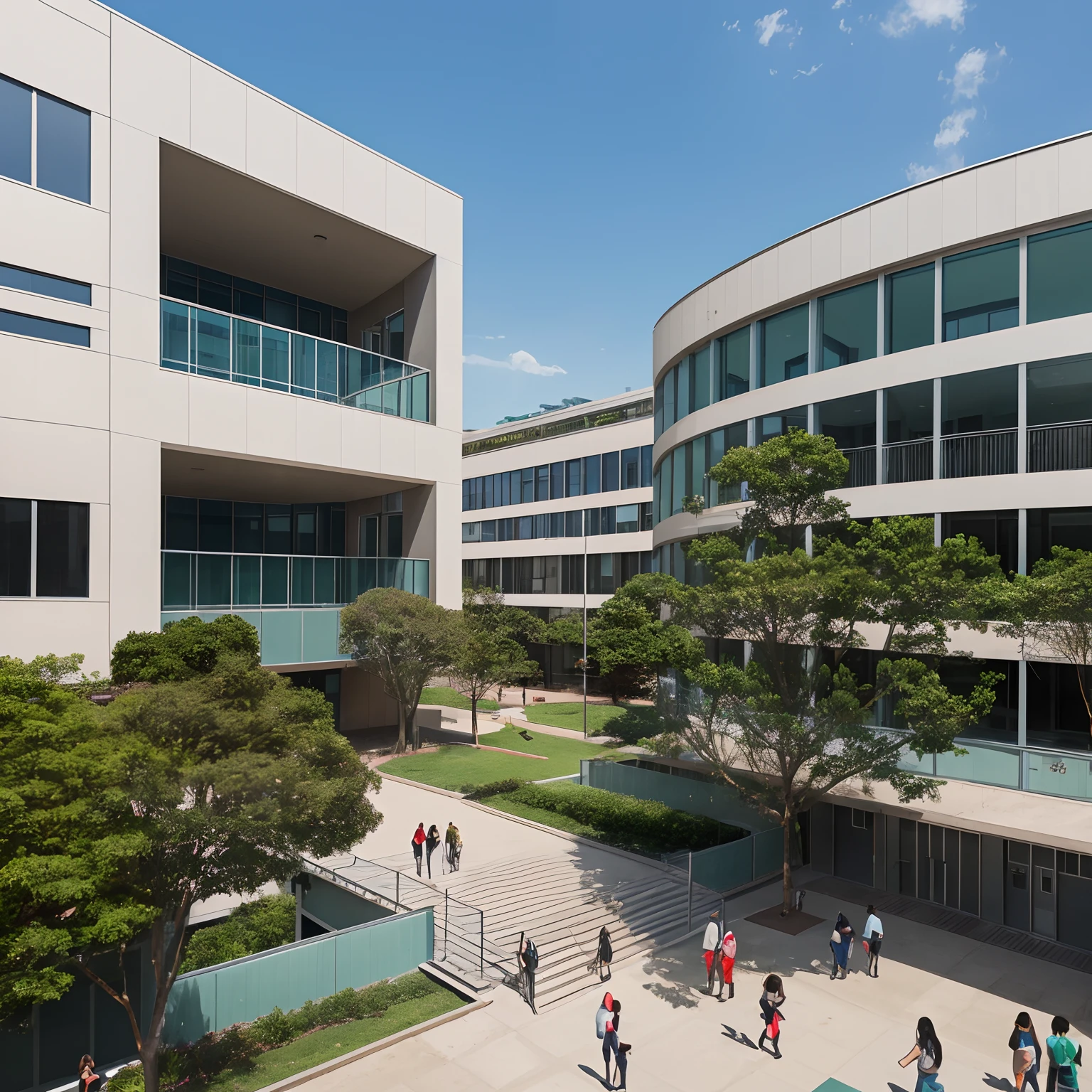 (story:1.2)A modern and ecological school building situated in the city of São Paulo, with surrounding buildings and vibrant atmosphere. (school building) The main focus of the image is a contemporary, state-of-the-art school building that stands out among the urban landscape. The school building is characterized by sleek and innovative architecture, showcasing a perfect blend of functionality and aesthetics. The design exhibits a strong commitment to sustainability, with features such as solar panels, green roofs, and rainwater harvesting systems.
(surrounding buildings) Surrounding the school building are other tall and modern buildings, which contribute to the dynamic visual appeal of the cityscape. These buildings represent the fast-paced growth and development of São Paulo, contrasting with the school's focus on education and sustainability. The combination of old and new architecture creates an interesting juxtaposition and showcases the city's architectural diversity.
(green environment, healthy environment) The school is surrounded by lush greenery, with well-maintained gardens and trees that provide shade and create a tranquil environment for students. The integration of nature into the design promotes a healthy and inspiring learning atmosphere, encouraging students to connect with the environment.
(vibrant atmosphere, energetic atmosphere) The image exudes a vibrant and energetic atmosphere, capturing the bustling activity of students engaged in various educational pursuits. Students can be seen walking around the school premises, talking and laughing with each other, and participating in extracurricular activities. The atmosphere reflects the school's commitment to fostering a sense of community and nurturing the holistic development of students.
(educational excellence) The overall image quality is of the highest standard, depicting a 4K resolution scene with ultra-detailed rendering. The colors are vivid and lifelike, bringing the entire scene to l