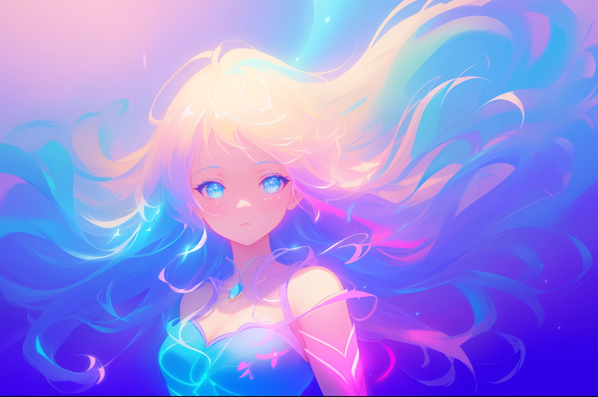 beautiful anime girl in glowing dress, inspired by Glen Keane, inspired by Lois van Baarle, disney art style, by Lois van Baarle, glowing aura around her, by Glen Keane, jen bartel, glowing lights! digital painting, flowing glowing hair, glowing flowing hair, beautiful digital illustration, fantasia background, whimsical, magical, fantasy, beautiful face, ((masterpiece, best quality)), intricate details, highly detailed, sharp focus, 8k resolution