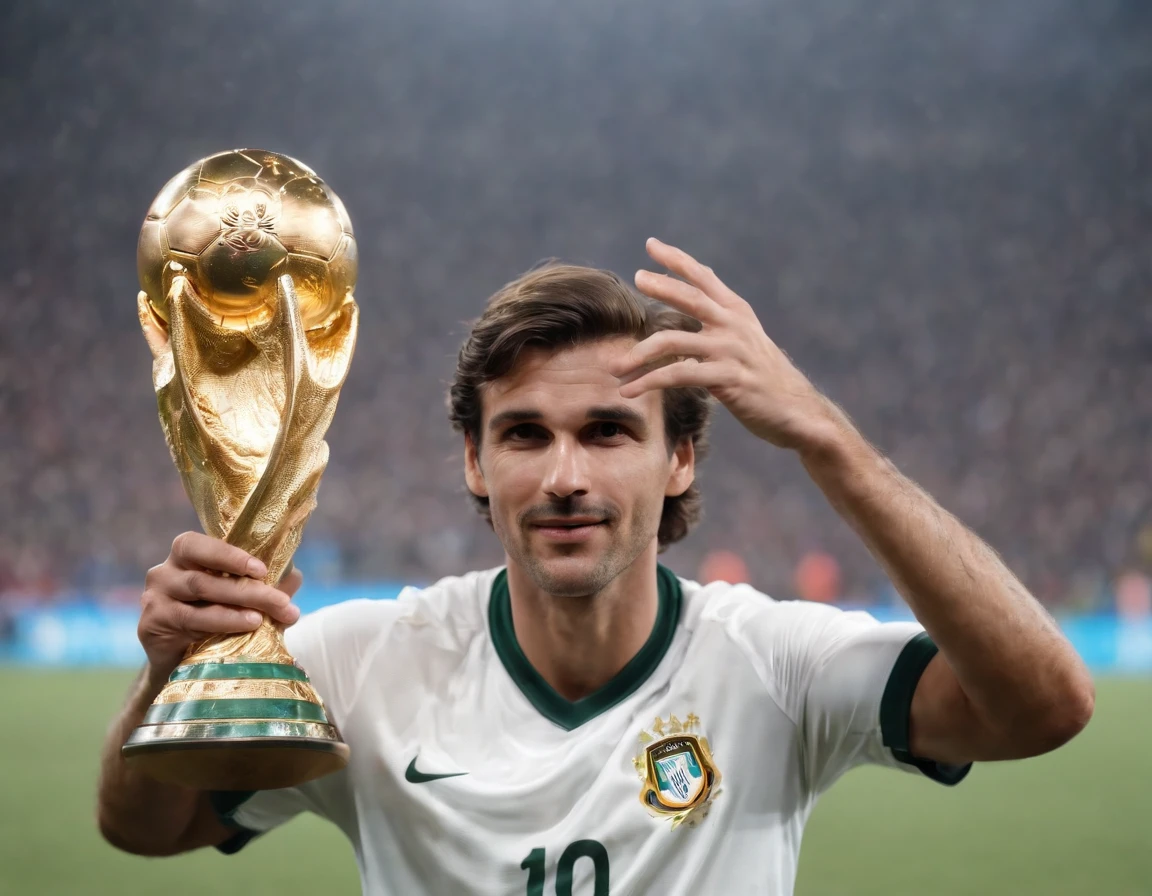 Homem Soccer Player 80s raising the World Cup trophy