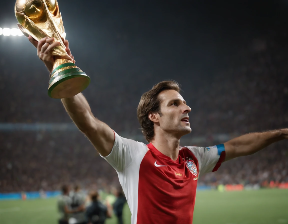 Homem Soccer Player 80s raising the World Cup trophy