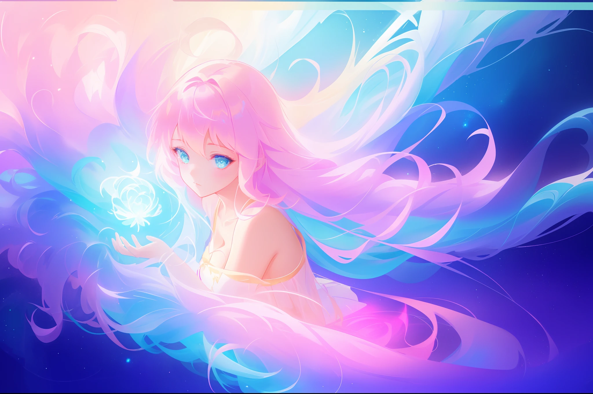 beautiful anime girl in glowing dress, inspired by Glen Keane, inspired by Lois van Baarle, disney art style, by Lois van Baarle, glowing aura around her, by Glen Keane, jen bartel, glowing lights! digital painting, flowing glowing hair, glowing flowing hair, beautiful digital illustration, fantasia background, whimsical, magical, fantasy, beautiful face, ((masterpiece, best quality)), intricate details, highly detailed, sharp focus, 8k resolution