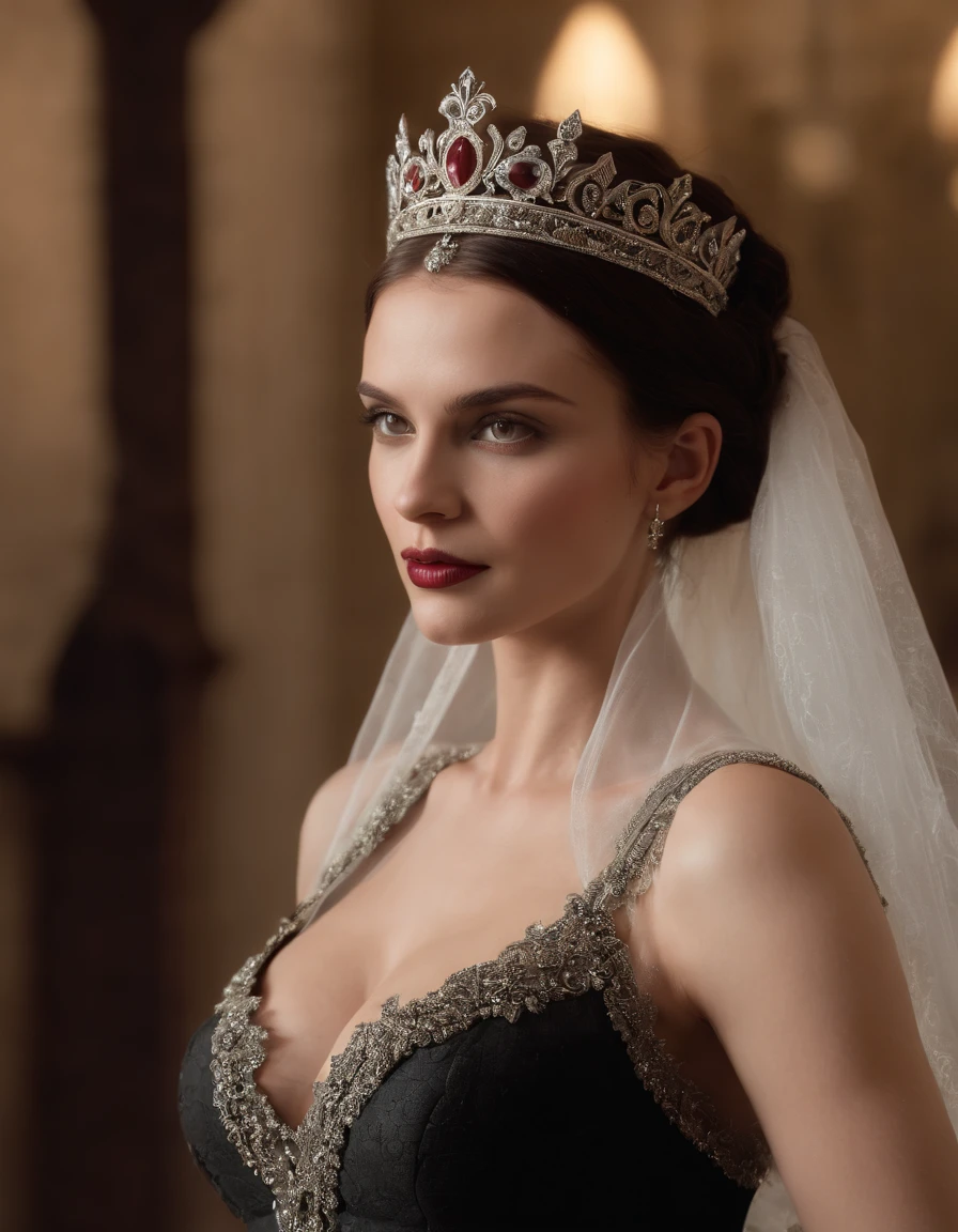 NSFW, uma menina, rainha vampira, (seios gigantescos de decote:1.5), (vida sexual:1.2), (:1.5)，O traje de Serena The Elder Scrolls，a noite，Estilo escuro，lo gothic，coroa tiara
