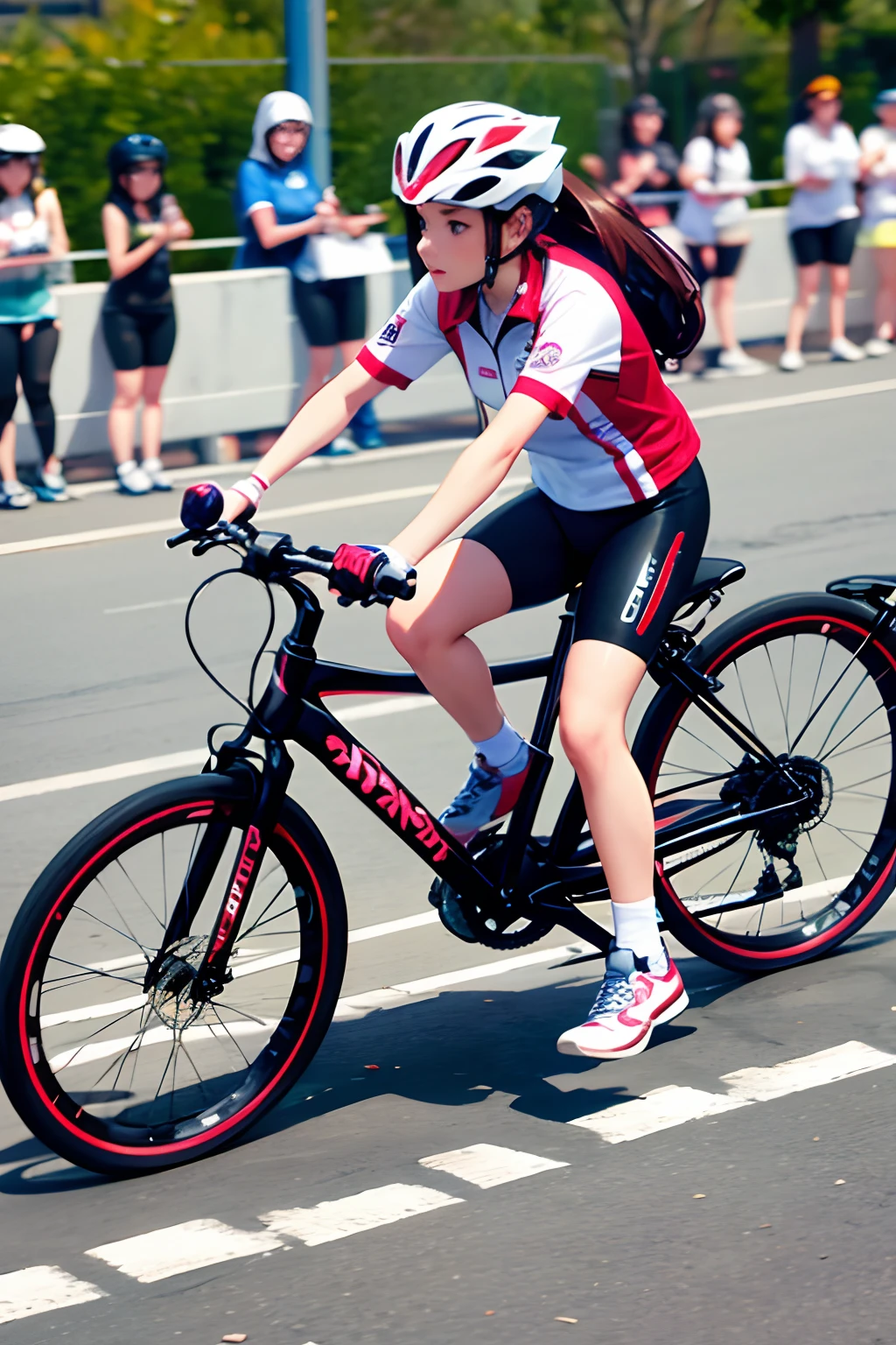 tmasterpiece,best qualityer,A group of girls participating in a bike race