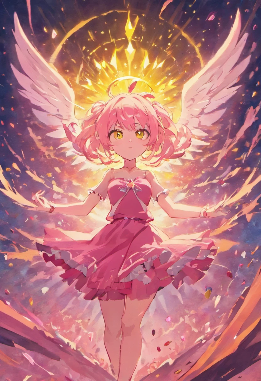 Anime, Masterpiece, fine, artwork, super-detail, pink hair, super-long hair, dress, bare shoulders, golden eyes, white stockings,