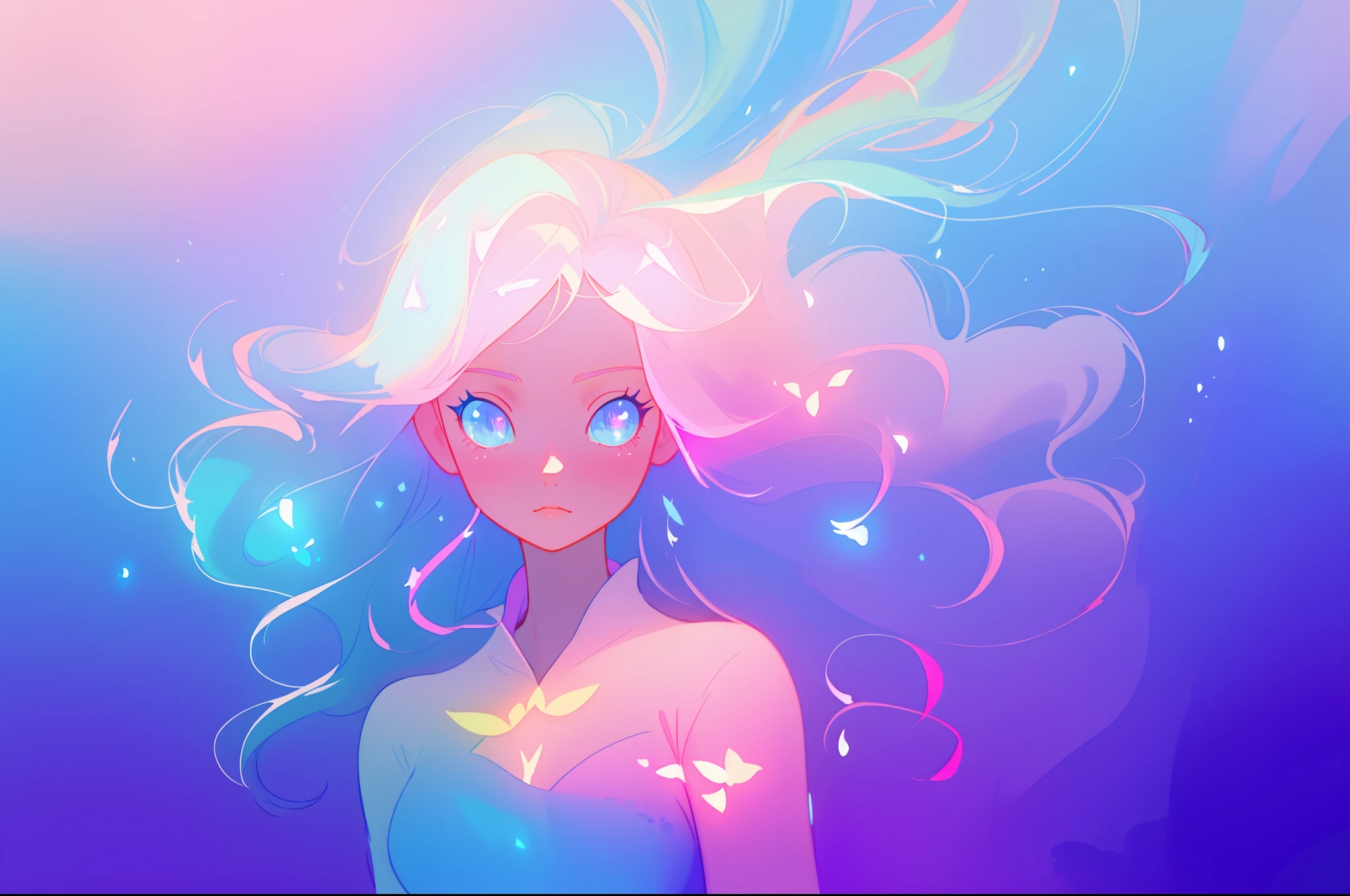 beautiful anime girl in glowing dress, inspired by Glen Keane, inspired by Lois van Baarle, disney art style, by Lois van Baarle, glowing aura around her, by Glen Keane, jen bartel, glowing lights! digital painting, flowing glowing hair, glowing flowing hair, beautiful digital illustration, fantasia background, whimsical, magical, fantasy, beautiful face, ((masterpiece, best quality)), intricate details, highly detailed, sharp focus, 8k resolution, sparkling detailed eyes, liquid watercolor