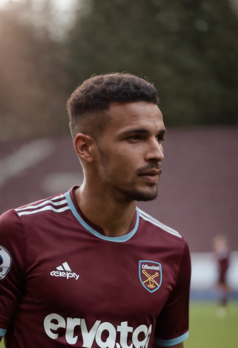 Homem Soccer Player negro, cabelo cortado, in West Ham