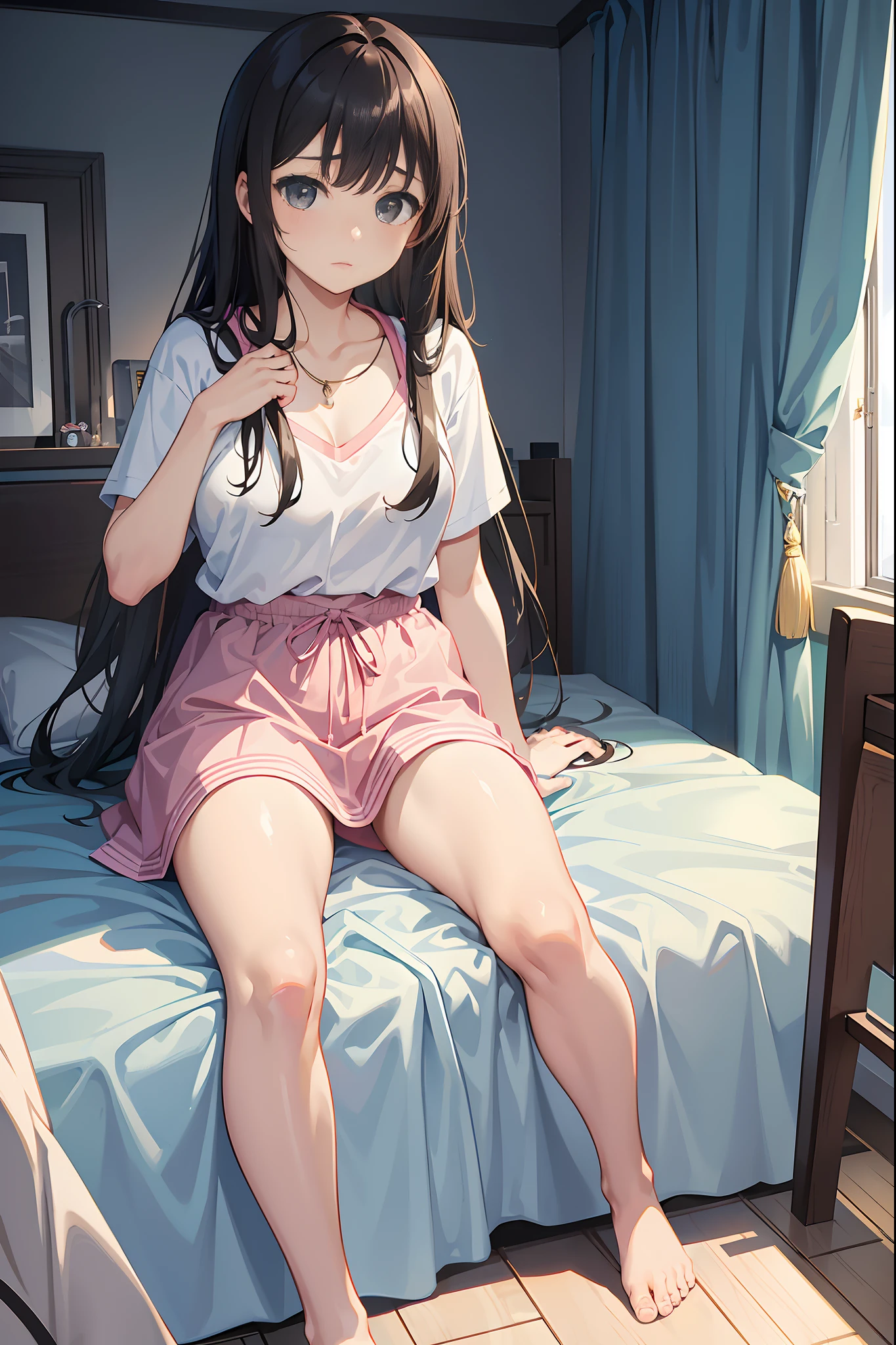 An unemployed young girl who dropped out of elementary school who has been withdrawn to her room for many years、Thick and soft puni puni thighs、Living on a bed with severe bedridden