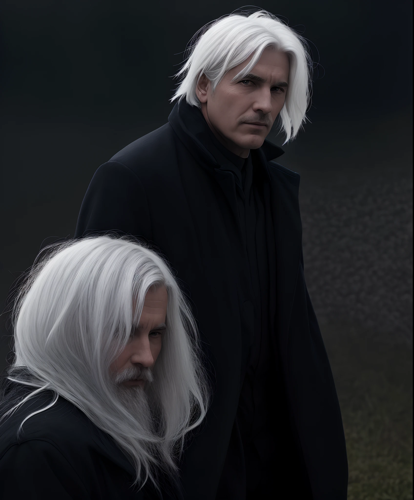 White hair man with his out