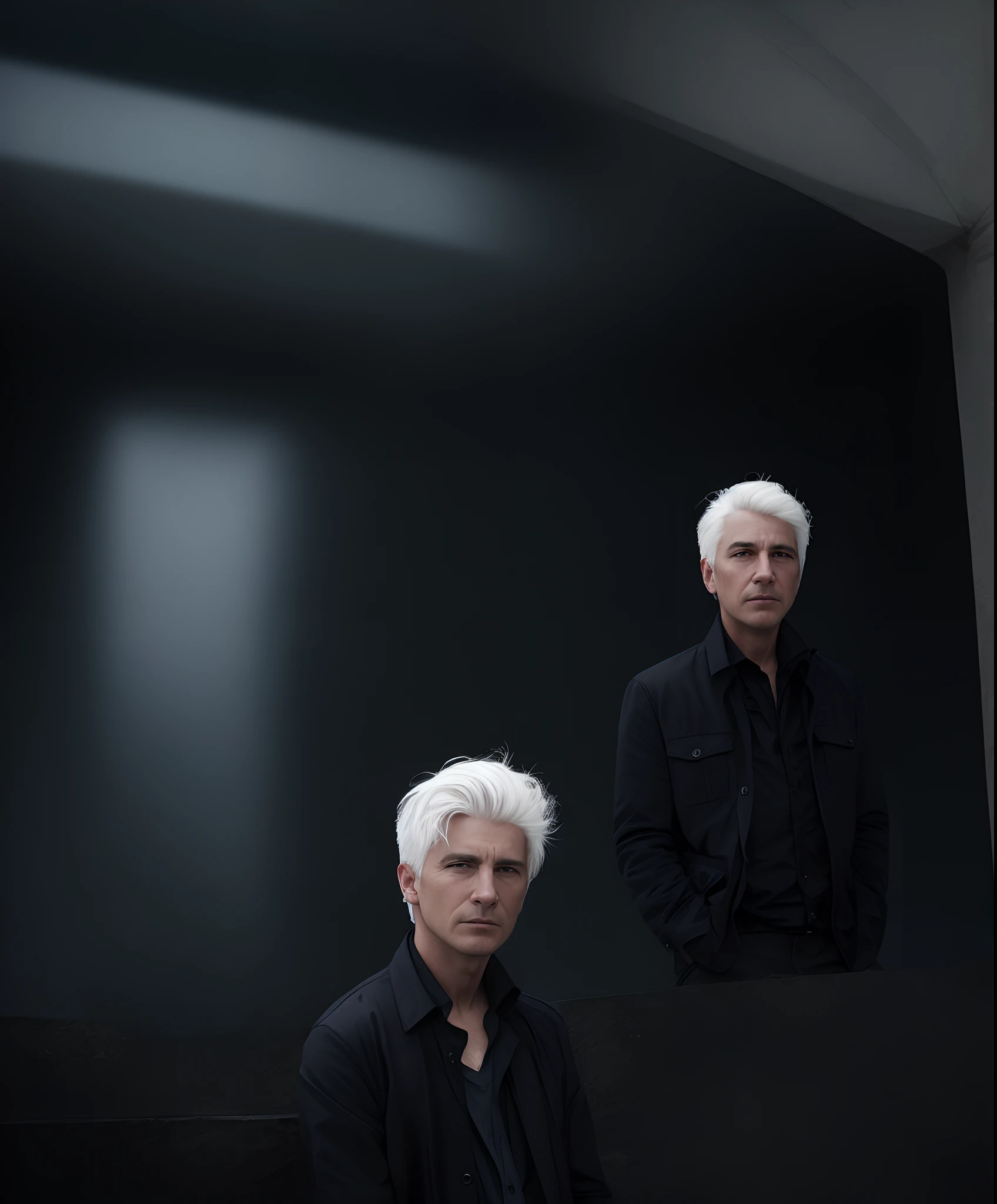 White hair man with his  out