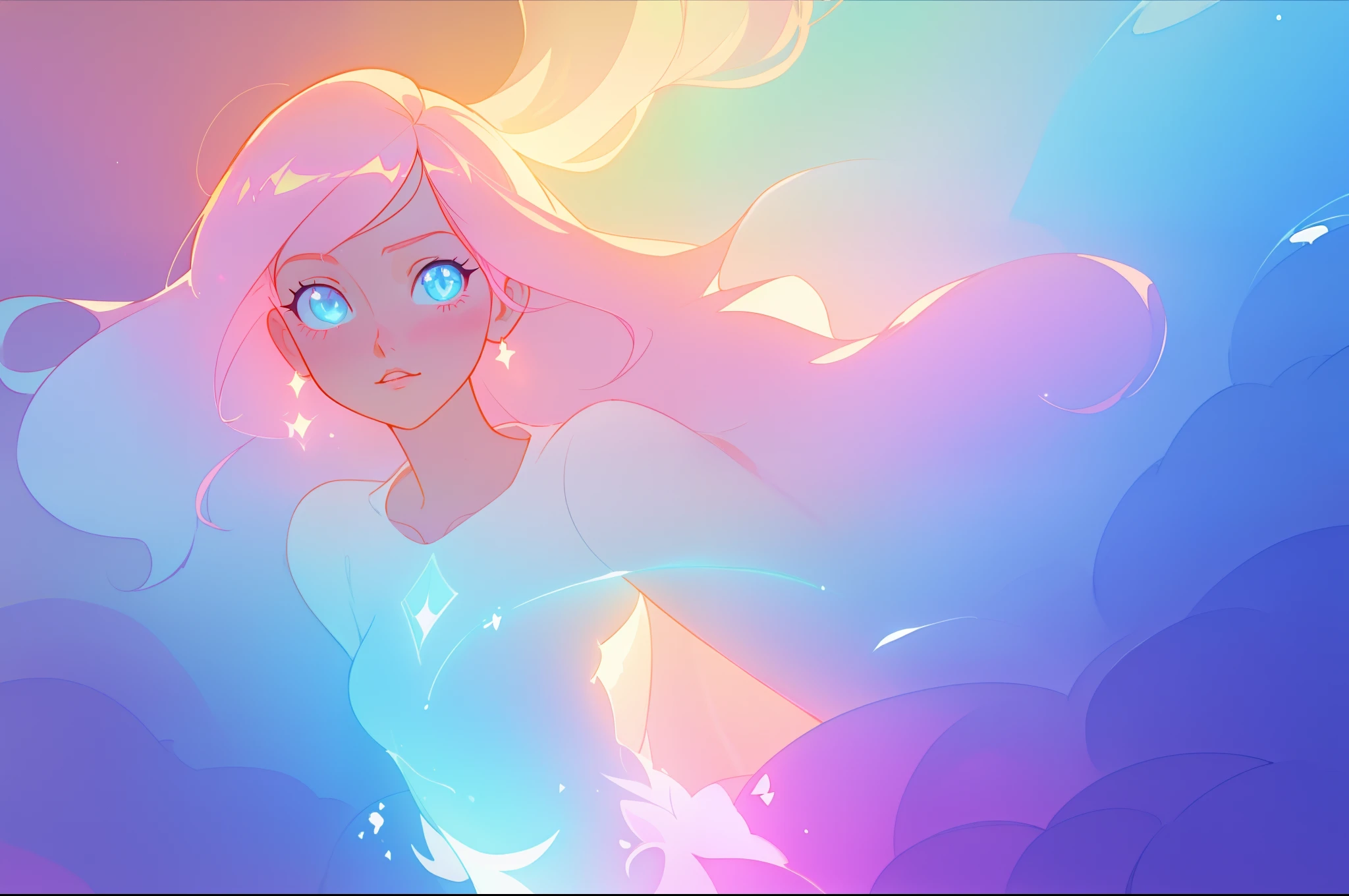beautiful anime girl in glowing dress, inspired by Glen Keane, inspired by Lois van Baarle, disney art style, by Lois van Baarle, glowing aura around her, by Glen Keane, jen bartel, glowing lights! digital painting, flowing glowing hair, glowing flowing hair, beautiful digital illustration, fantasia background, whimsical, magical, fantasy, beautiful face, ((masterpiece, best quality)), intricate details, highly detailed, sharp focus, 8k resolution, sparkling detailed eyes, liquid watercolor