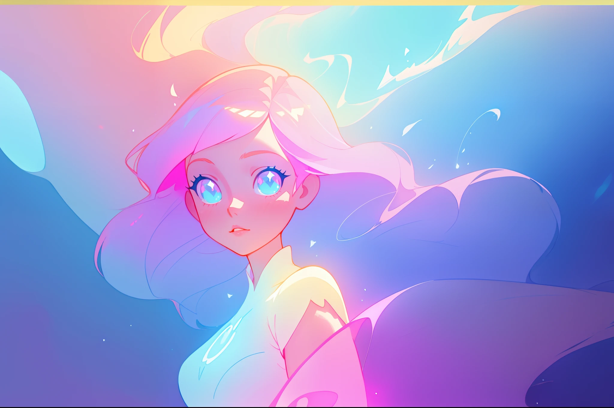 beautiful anime girl in glowing dress, inspired by Glen Keane, inspired by Lois van Baarle, disney art style, by Lois van Baarle, glowing aura around her, by Glen Keane, jen bartel, glowing lights! digital painting, flowing glowing hair, glowing flowing hair, beautiful digital illustration, fantasia background, whimsical, magical, fantasy, beautiful face, ((masterpiece, best quality)), intricate details, highly detailed, sharp focus, 8k resolution, sparkling detailed eyes, liquid watercolor