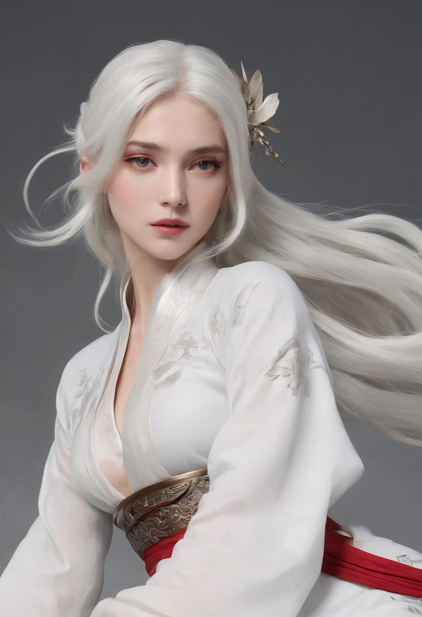 Cirilla Fiona Elen Riannon,动态照明,art stations,poster for,Volumetriclighting,Very detailed faces,4k wallpapers,He has a delicate and beautiful face,long hair flowing,horse tailed,Fringed Hair Ornament,Dynamic perspective,White Hanfu,White gauze flying,red waistband,Sexy,Tradition Chinese Ink Painting,Surrounded by clouds,fog atmosphere,Ride a white dragon,White dragon horn,dynamic viewing angle,电影灯光