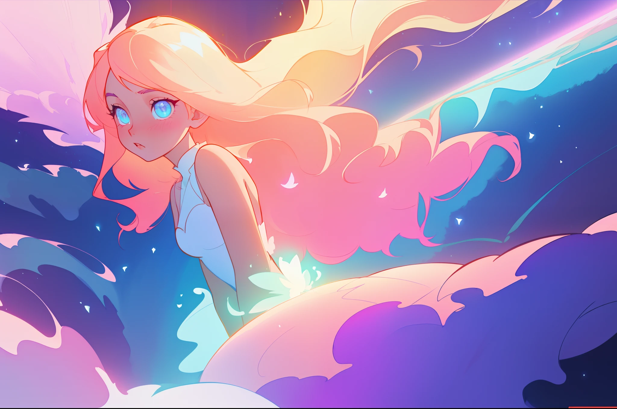 beautiful anime girl in layered ballgown dress, inspired by Glen Keane, inspired by Lois van Baarle, disney art style, by Lois van Baarle, glowing aura around her, by Glen Keane, jen bartel, glowing lights! digital painting, flowing glowing hair, glowing flowing hair, beautiful digital illustration, fantasia background, whimsical, magical, fantasy, beautiful face, ((masterpiece, best quality)), intricate details, highly detailed, sharp focus, 8k resolution, sparkling detailed eyes, liquid watercolor