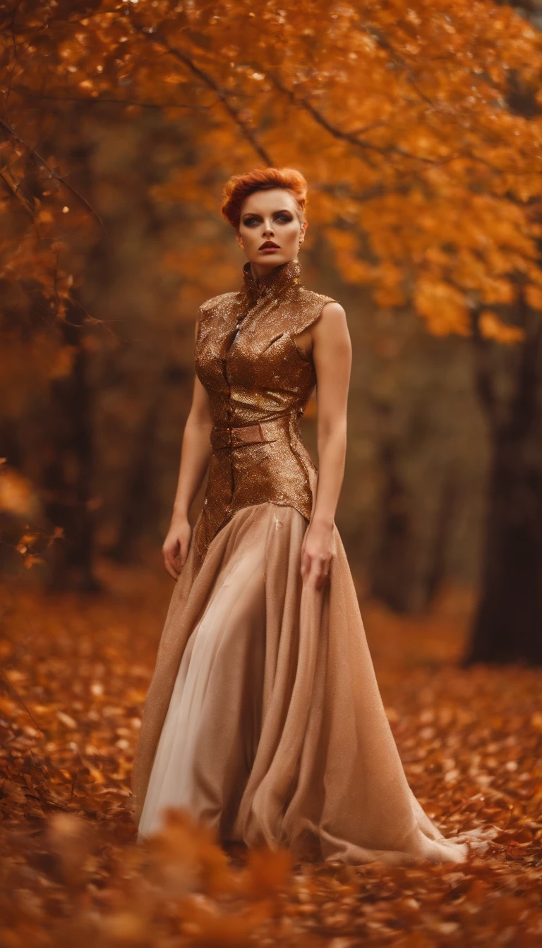 Galactic astrowave lunarpunk fashion in the style of autumnal steampunk retrofuturism, soft autumn leaf confetti, fluctuating ethereal depth of field, skewed realities, understated haute couture scifi activewear, iridescent pigment powder, holga medium format camera, lower body