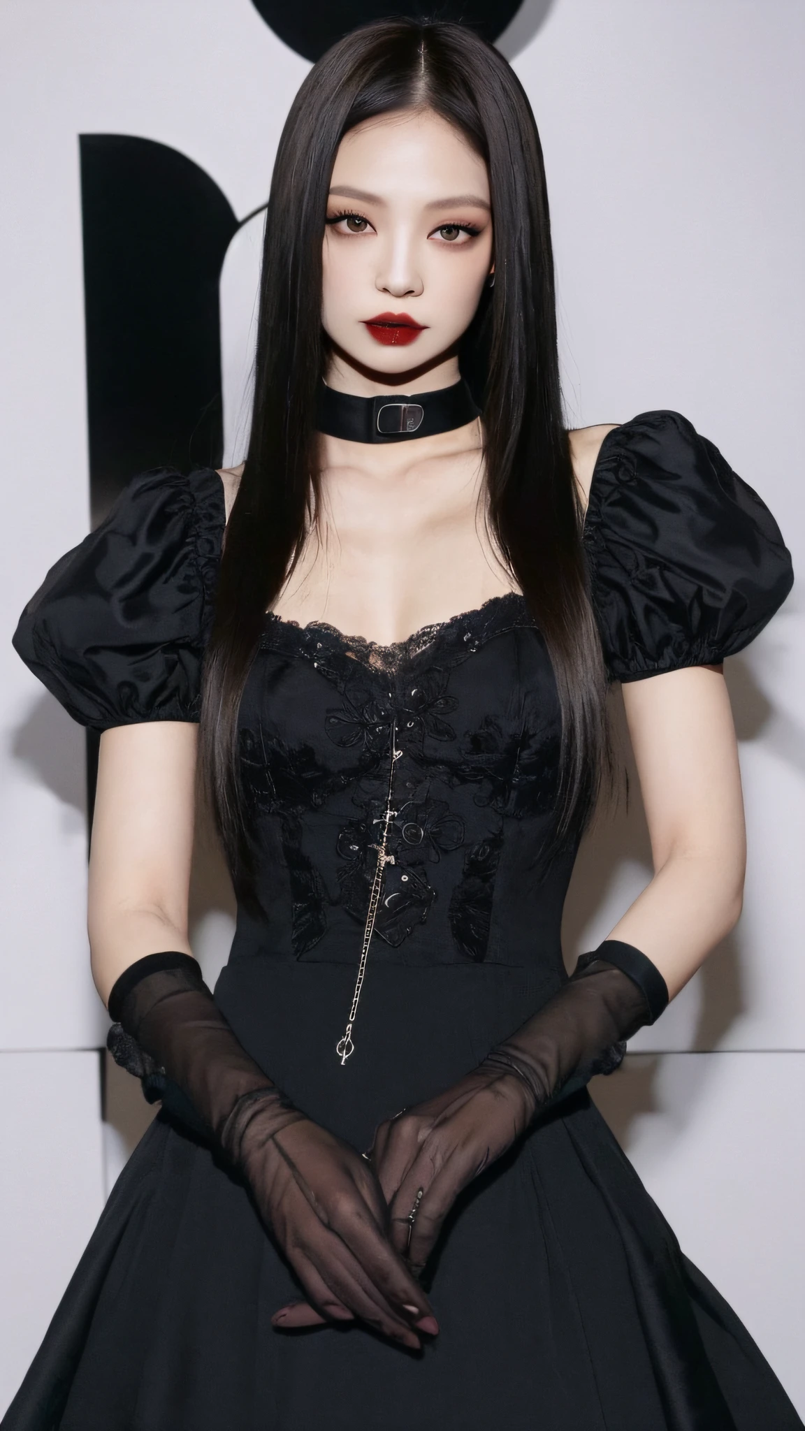 (8k, melhor qualidade, master part: 1.2), (Realistic, Realistic: 1.37), Super Detalhe, cabelo longo, (Elegant gothic dress), jewelry, seios pequenos, Olhos bonitos, asian girl, ((vampire eyes)), ((looking at the camera)), 1 girl, ((sangue)), ((gothic background))