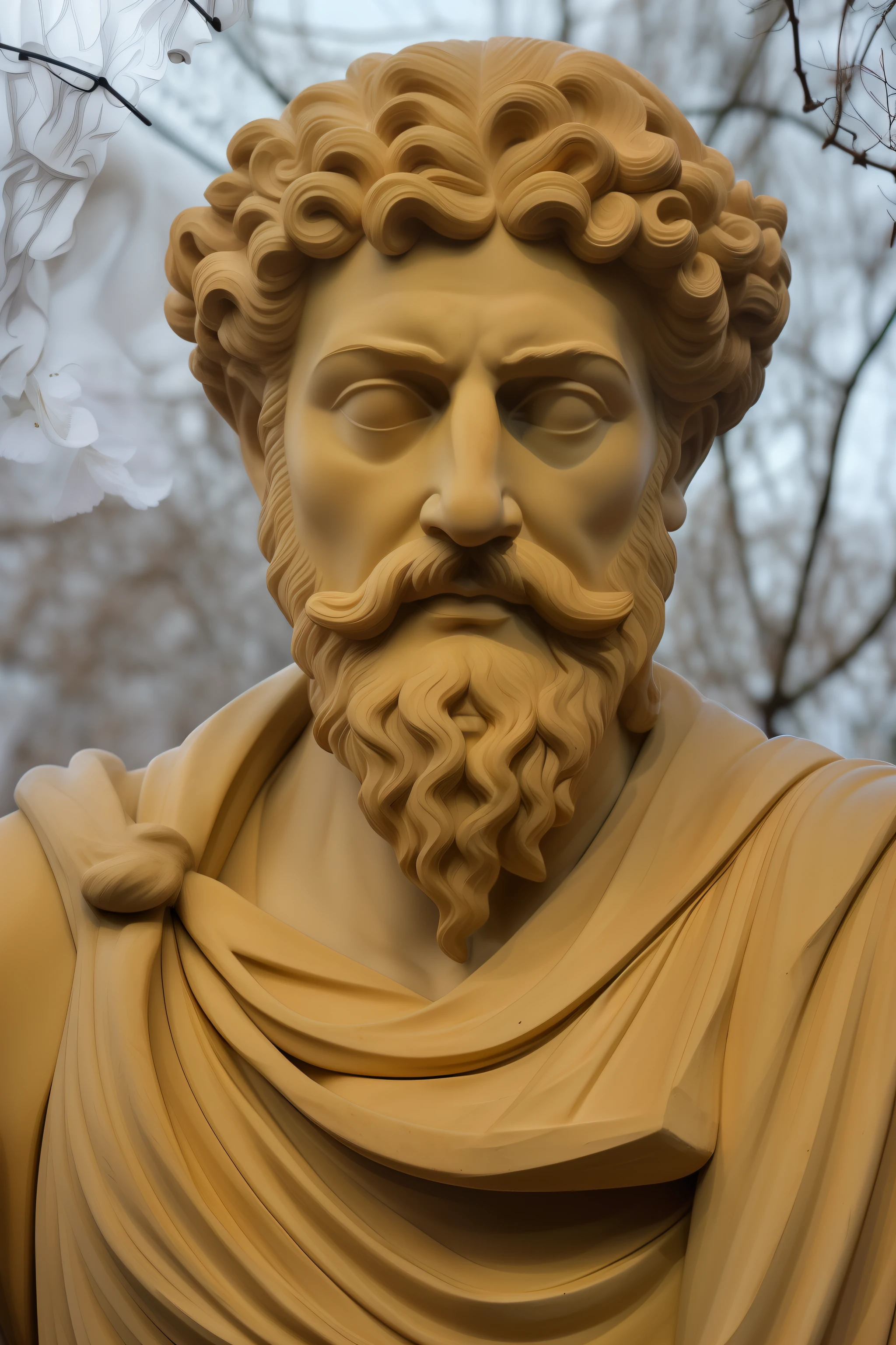 a close up of a statue of a man with a beard, eStoic face, Estoicismo, stoic, eStoic facial expression, estoico and calm, Pose estoica, divino e estoico, Stoic attitude, Imperador Romano, greco roman statue, Retrato de Zeus acidentado, Homem de Roma Antiga, Escultura romana, um antigo rosto barbudo masculino