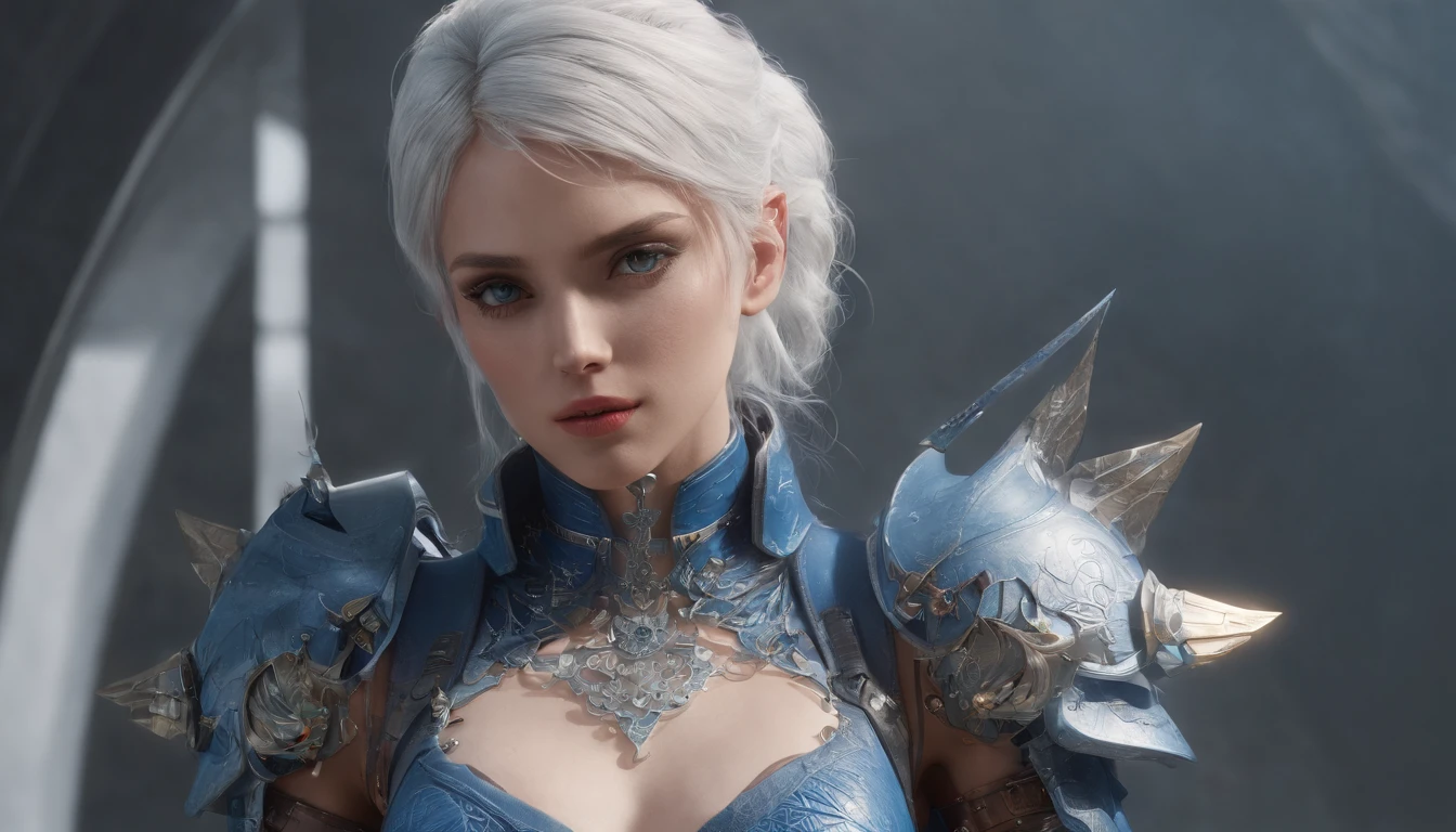 Cirilla Fiona Elen Riannon，Highest image quality，Outstanding details，超高分辨率，（Fidelity：1.4）, Favor the details，closeup cleavage，Ride a dragon，High-tech dragon knight mech，He has a delicate and beautiful face，（（Blue-white flying semi-mechanical fuselage：1.8）），Raised sexy，frontage，Cidade futuristica，mechanically aesthetic，Virtual Engine 5，Perfect detail rendering，rendering by octane，hyper HD