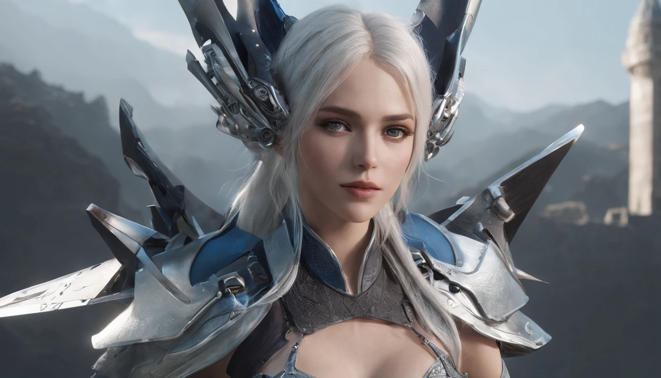 Cirilla Fiona Elen Riannon,Highest image quality,Outstanding details,超高分辨率,(Fidelity:1.4), Favor the details,closeup cleavage,Ride a dragon,High-tech dragon knight mech,He has a delicate and beautiful face,((Blue-white flying semi-mechanical fuselage:1.8)),Raised sexy,frontage,Cidade futuristica,mechanically aesthetic,Virtual Engine 5,Perfect detail rendering,rendering by octane,hyper HD