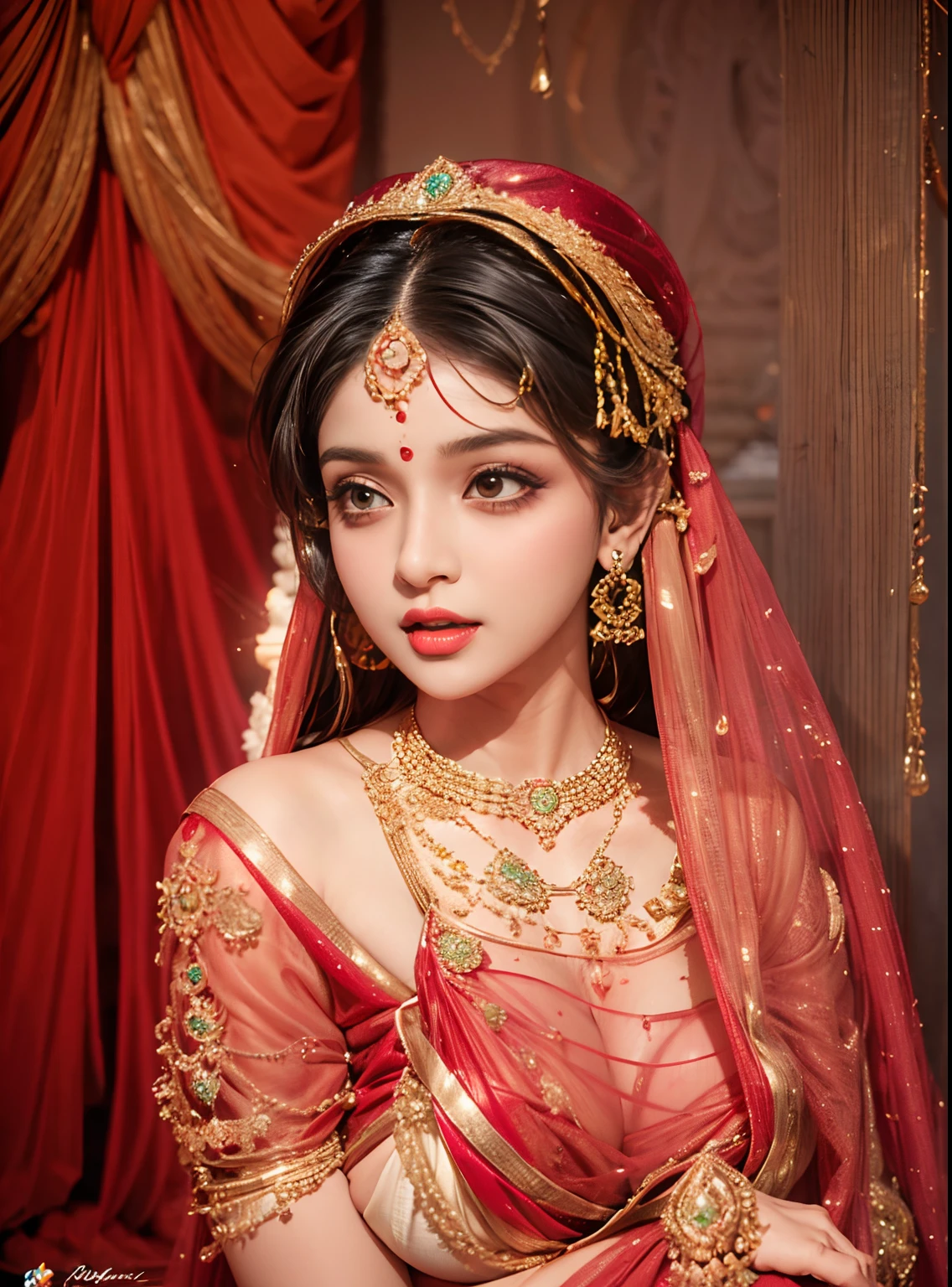 1girl,India girl,wearing saree, wearing earrings,big boobs,earring piercing in the nose,black hair,hyper realistic, ultra detail, high res,