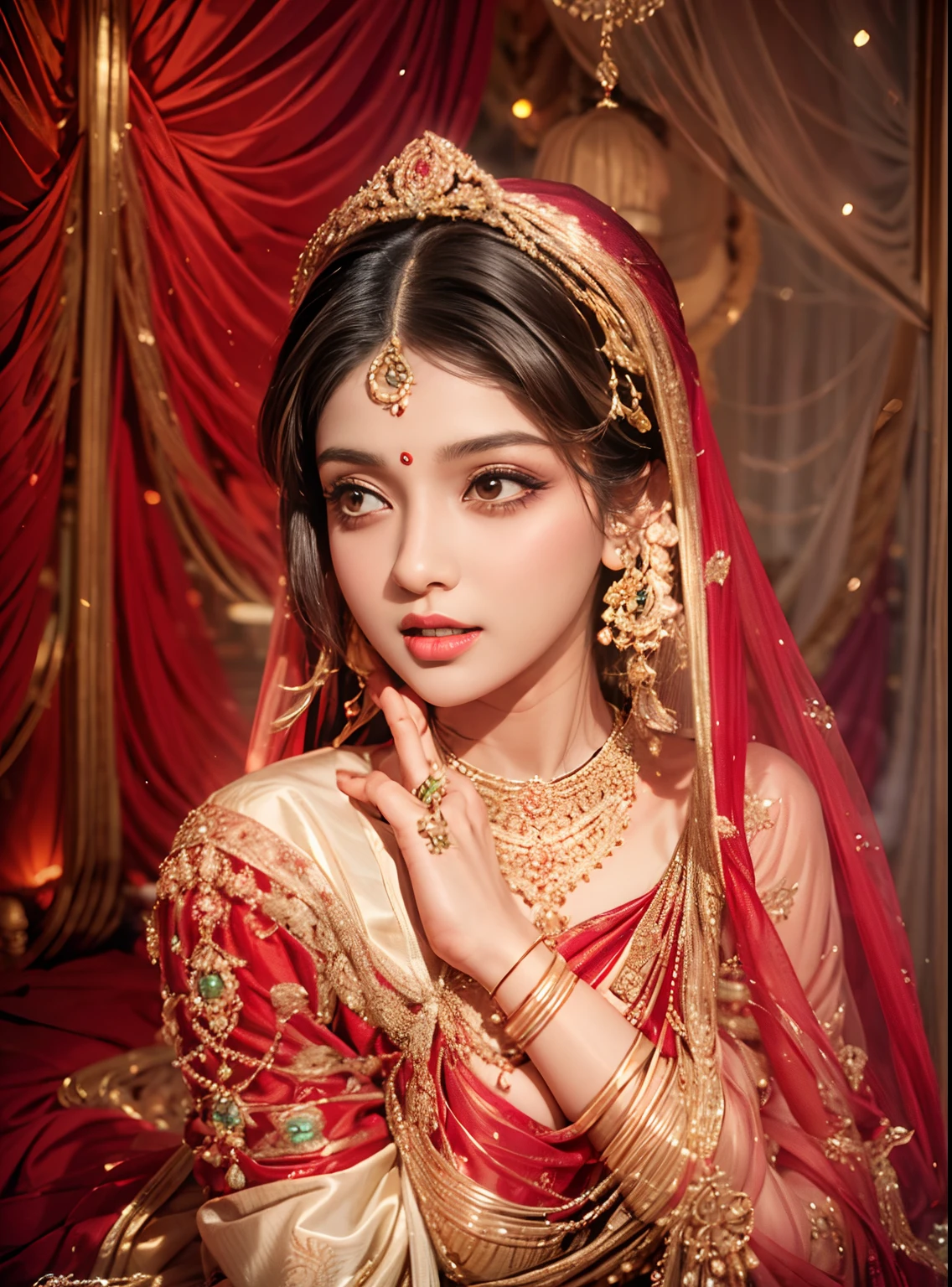 1girl,India girl,wearing saree, wearing earrings,big boobs,earring piercing in the nose,black hair,hyper realistic, ultra detail, high res,