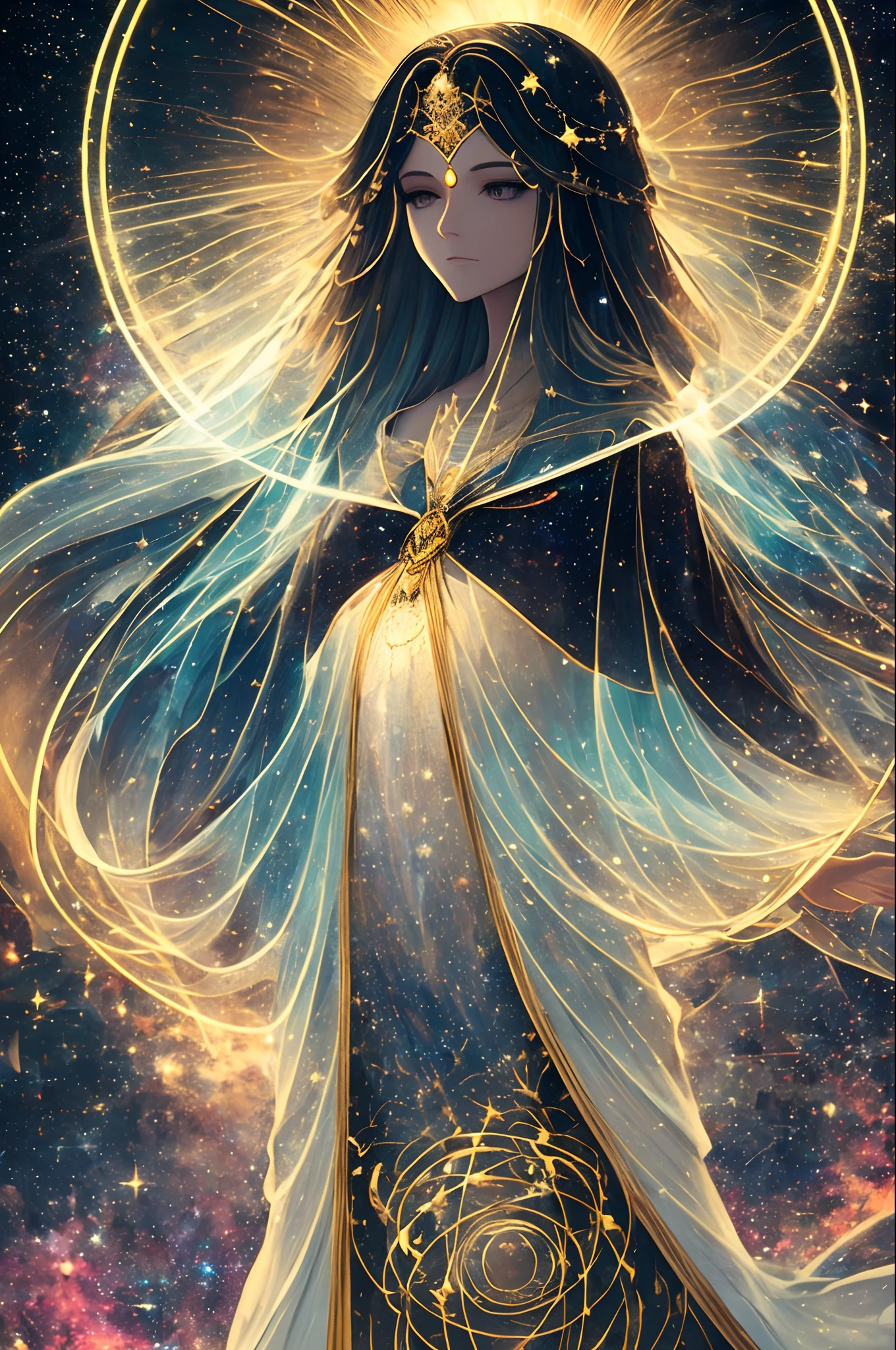 A supreme being,gigantic in space,holding two suns in each hand,looking at the observer,divinely featured face, majestic and striking presence,shining aura of power and wisdom,celestial entity with awe-inspiring presence,luminous and radiant,divine energy flowing through its body,cosmic entity surrounded by stars and galaxies,magnificent celestial figure floating in space,enveloped in a halo of light,illuminating the darkness of the universe,transcendent being with infinite knowledge and wisdom,mysterious and alluring cosmic being,glowing with an ethereal light,transmitting a sense of tranquility and serenity,commanding the celestial bodies with ease and grace,infinite power emanating from its form,omniscient gaze revealing the secrets of the universe,transcending time and space,mesmerizing presence that captivates the observer's attention,profound aura exuding an aura of peace and tranquility,an encounter with the divine and otherworldly,an overwhelming sense of reverence and wonder. --auto --s2