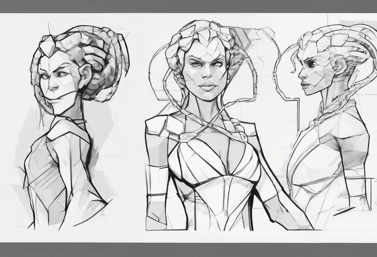 (comic art style), ink on paper, character turnaround sheet, medusa, gorgon, snakefolk, woman snake hybrid, lower body snake tail. full body portrait, masterpiece, craftsmanship nuance, color pieces, sketchbook, hand drawn, dark, gritty, realistic sketch, rough sketch, mix of dark bold lines and loose lines, bold lines, on paper, twisted character sheet, comics of the 1990's, harsh ink lines, expressive ink techniques, distinctive line work, precise harsh strokes, dynamic expressive linework)