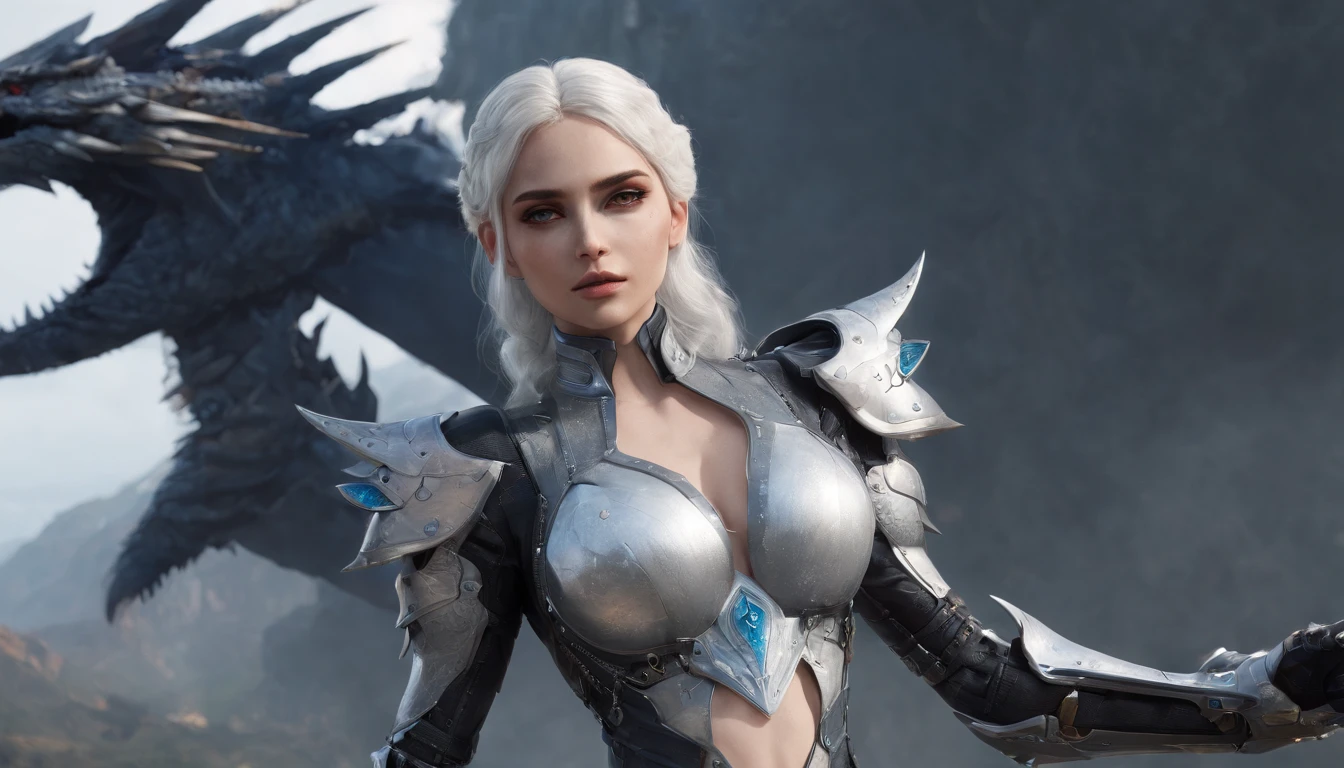 Cirilla Fiona Elen Riannon,Highest image quality,Outstanding details,超高分辨率,(Fidelity:1.4), Favor the details,closeup cleavage,Ride a dragon,High-tech dragon knight mech,He has a delicate and beautiful face,((Blue-white flying semi-mechanical fuselage:1.8)),Raised sexy,frontage,Cidade futuristica,mechanically aesthetic,Virtual Engine 5,Perfect detail rendering,rendering by octane,hyper HD
