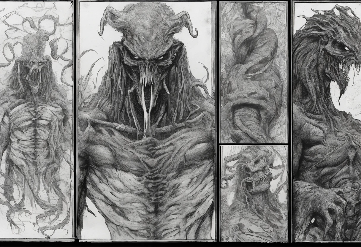 (comic art style), ink on paper, character turnaround sheet, medusa, gorgon, snakefolk, woman snake hybrid, lower body snake tail. full body portrait, masterpiece, craftsmanship nuance, color pieces, sketchbook, hand drawn, dark, gritty, realistic sketch, rough sketch, mix of dark bold lines and loose lines, bold lines, on paper, twisted character sheet, comics of the 1990's, harsh ink lines, expressive ink techniques, distinctive line work, precise harsh strokes, dynamic expressive linework)