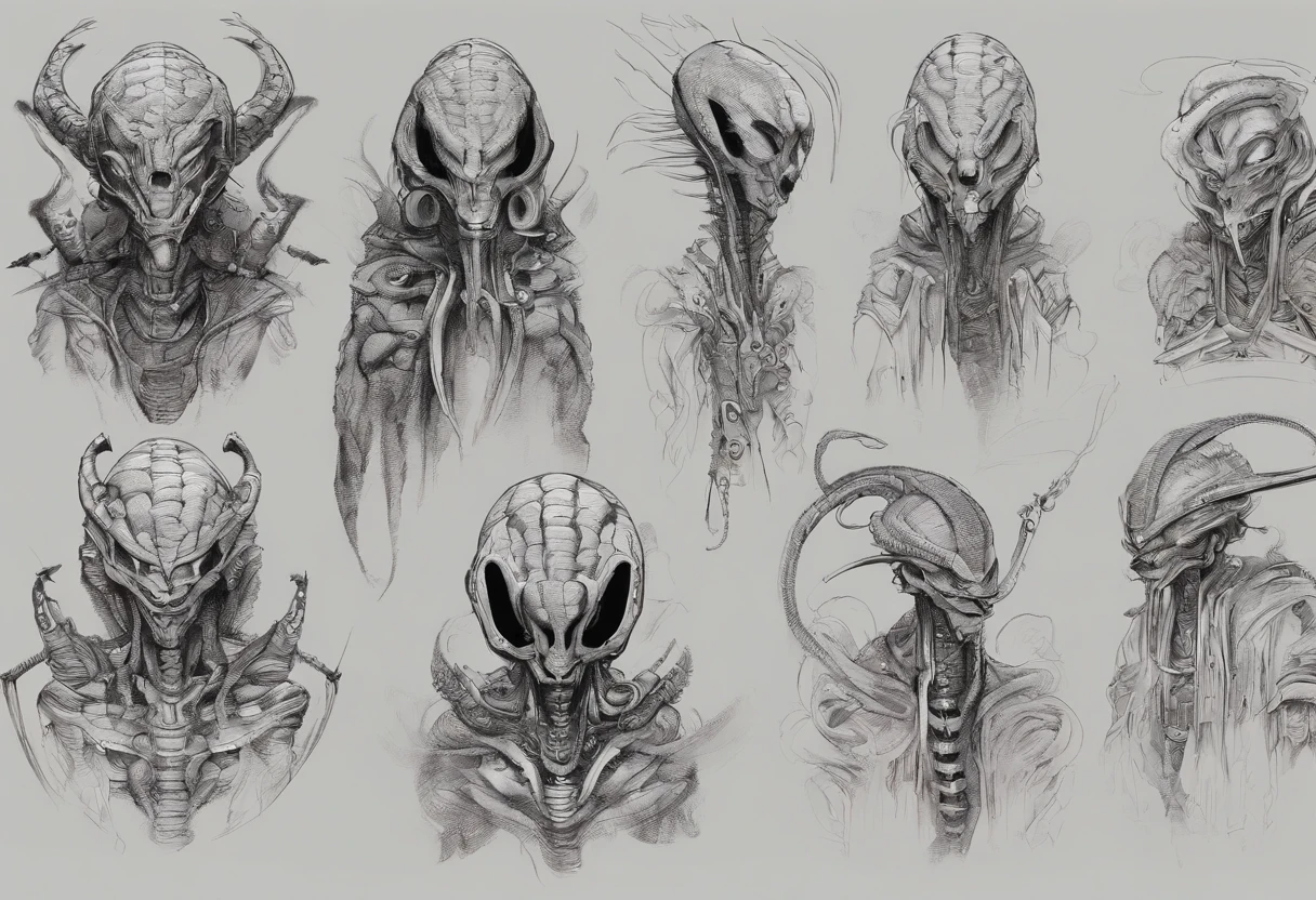 (comic art style), ink on paper, character turnaround sheet, medusa, gorgon, snakefolk, woman snake hybrid, lower body snake tail. full body portrait, masterpiece, craftsmanship nuance, color pieces, sketchbook, hand drawn, dark, gritty, realistic sketch, rough sketch, mix of dark bold lines and loose lines, bold lines, on paper, twisted character sheet, comics of the 1990's, harsh ink lines, expressive ink techniques, distinctive line work, precise harsh strokes, dynamic expressive linework)