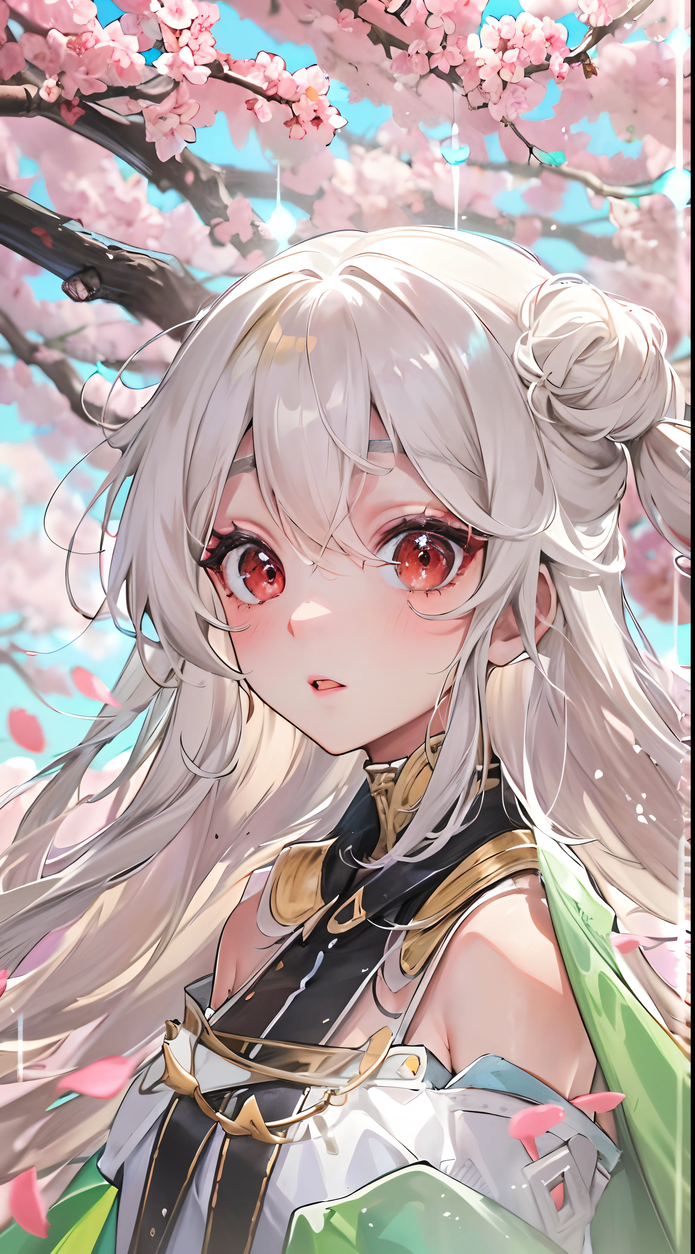 (Highest picture quality), (Master's work),(Detailed eyes description),(Detailed face description),
1girl,red eyes,white hair,(very long hair),very long hair (floating in the wind),hair ornament,white dress,small breast,bare legs,white socks,leather shoes,arms and hands behind back,blush,fluttering grass,(spring,sakura blossoms),petals,(lens flare),altocumulus,dazzling light,cool breeze,(shade) of [a sakura tree],meadow,(the grass is growing and the birds are flying),(lake,surface reflection)
(magazine:1.3), (cover-style:1.3), fashionable, woman, vibrant, outfit, posing, front, colorful, dynamic, background, elements, confident, expression, holding, statement, accessory, majestic, coiled, around, touch, scene, text, cover, bold, attention-grabbing, title, stylish, font, catchy, headline, larger, striking, modern, trendy, focus, fashion,
