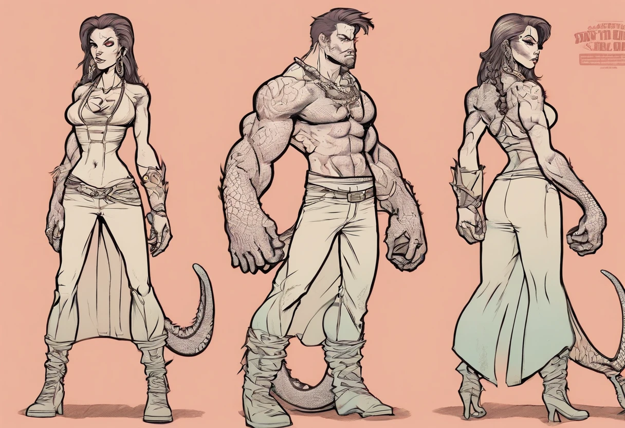 (comic art style), ink on paper, character turnaround sheet, medusa, gorgon, snakefolk, woman snake hybrid, lower body snake tail. full body portrait, masterpiece, craftsmanship nuance, color pieces, sketchbook, hand drawn, dark, gritty, realistic sketch, rough sketch, mix of dark bold lines and loose lines, bold lines, on paper, twisted character sheet, comics of the 1990's, harsh ink lines, expressive ink techniques, distinctive line work, precise harsh strokes, dynamic expressive linework)
