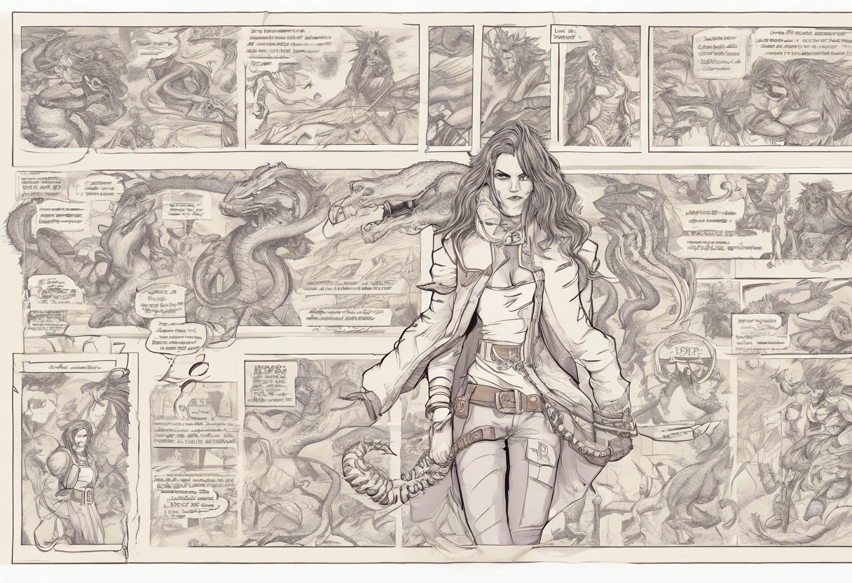(comic art style), ink on paper, character turnaround sheet, medusa, gorgon, snakefolk, woman snake hybrid, lower body snake tail. full body portrait, masterpiece, craftsmanship nuance, color pieces, sketchbook, hand drawn, dark, gritty, realistic sketch, rough sketch, mix of dark bold lines and loose lines, bold lines, on paper, twisted character sheet, comics of the 1990's, harsh ink lines, expressive ink techniques, distinctive line work, precise harsh strokes, dynamic expressive linework)