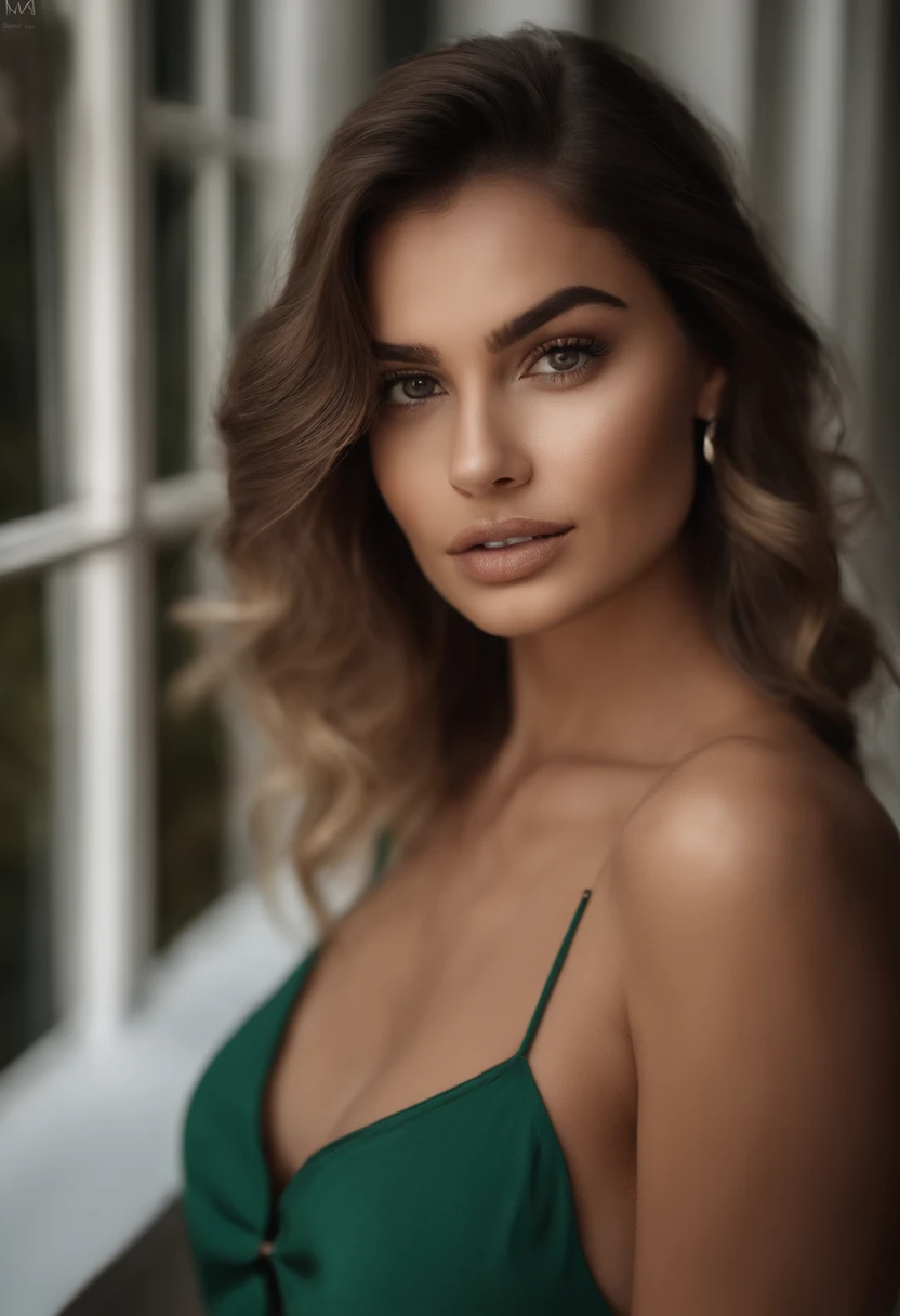 mulher arafed com uma regata branca e um colar,  com olhos verdes, Retrato Sophie Mudd, cabelos castanhos e olhos grandes, selfie de uma jovem mulher, Olhos do quarto, Violeta Myers, sem maquiagem, maquiagem natural, Looking directly at the camera, Rosto com ArtGram, maquiagem sutil, Impressionante tiro de corpo inteiro, olhos verdes penetrantes, beautiful angle, pose atraente, menina bonise sexy, imagem de corpo inteiro, corpo inteiro, Tiro de corpo inteiro, Deusa morena, High detail, Pose satisfeita, nua, sexy