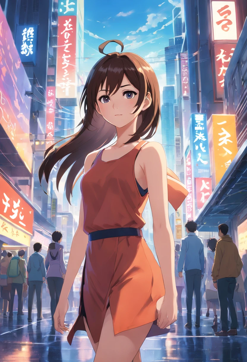 (best quality,highres,realistic:1.37),Tifa Lockhart,human,beautiful detailed eyes,beautiful detailed lips,extremely detailed eyes and face,longeyelashes,radiant smile,gorgeous appearance,athletic figure,brown hair,Fiery red dress,strong-willed expression,fierce fighter,confident pose,action-packed scene,powerful punches and kicks,extraordinary strength,background of a futuristic city,magical aura surrounding her,anime style artwork,vibrant colors and shading,dramatic lighting to enhance the atmosphere