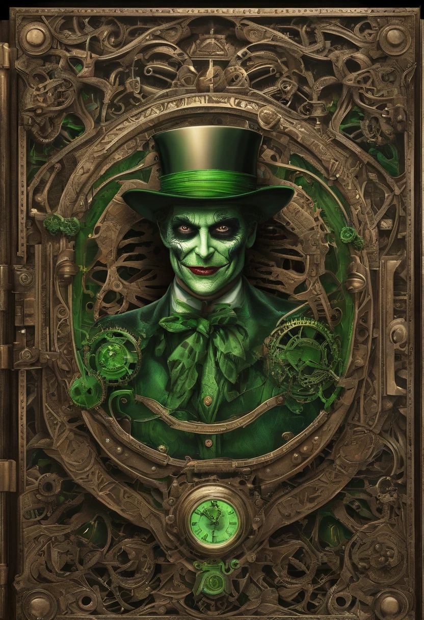The Dark Joker with Green Evil Light eyes and lighting green thunder Dc , scary, Classic Academia, Flexography, ultra wide-angle, Game engine rendering, Grainy, Collage, analogous colors, Meatcore, infrared lighting, Super detailed, photorealistic, food photography, Cycles render, 4k