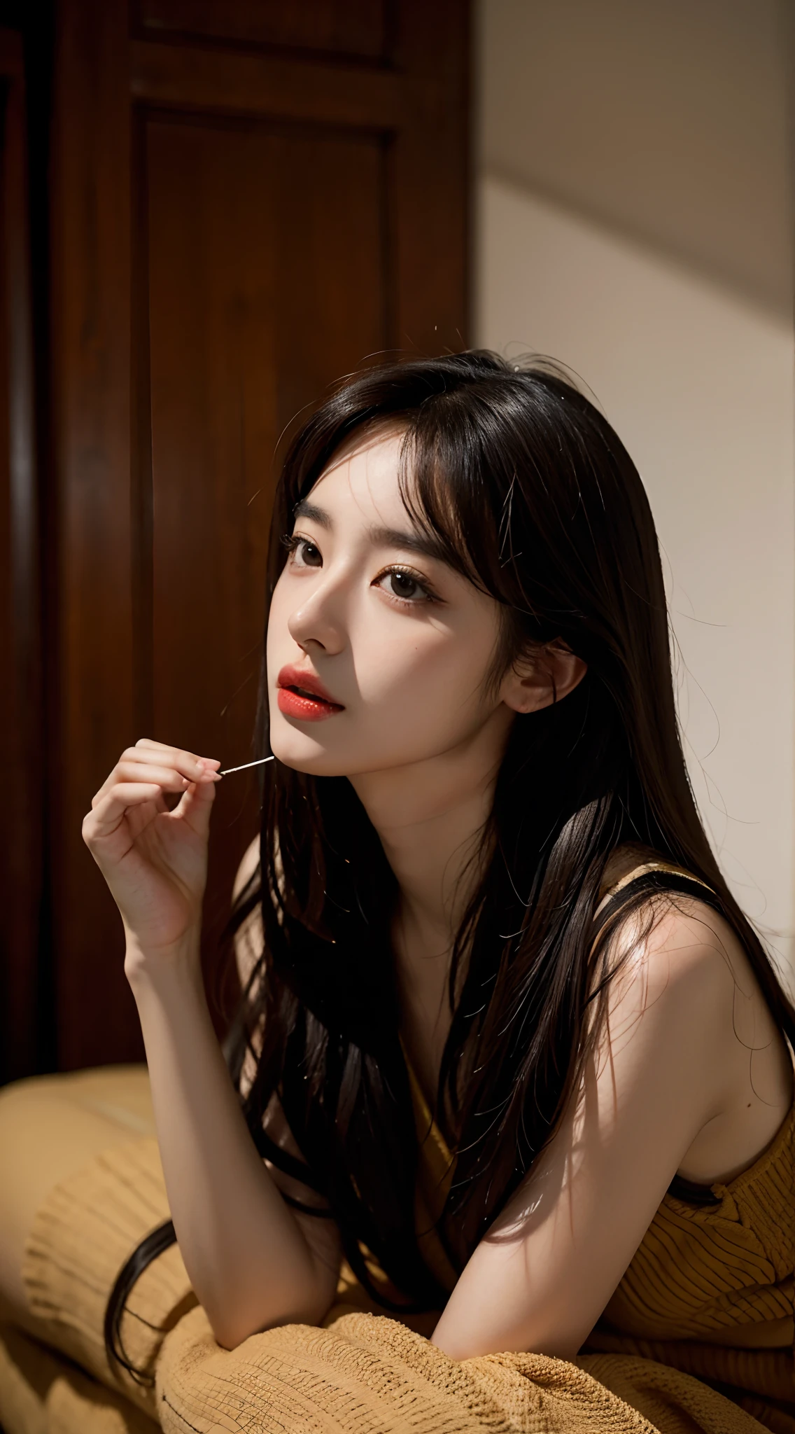 1girl, 175cm,korean model,23 years old,soft body, jet black hair, wavy hair,whole body, hair reaches waist, whole body,((head to leg)),close-up, 8k, RAW photo, best quality, masterpiece,realistic, photo-realistic,seductive,cute , erotic post , ancient times , Ming dynasty, ancient china