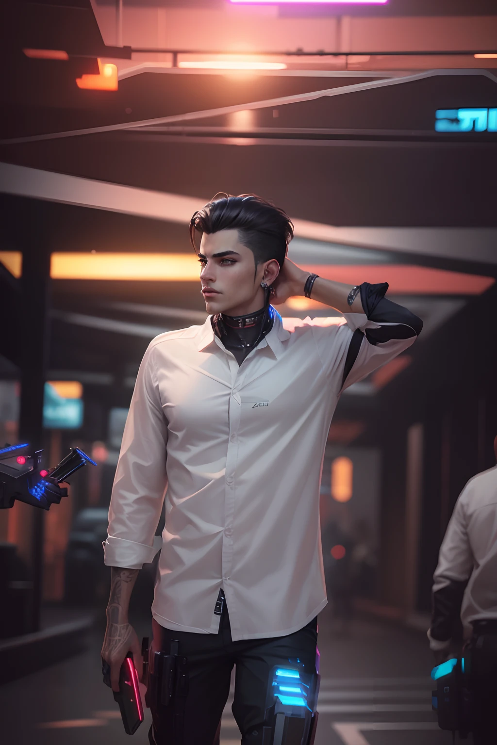 Change background cyberpunk handsome boy, realistic face, 8k, ultra realistic,