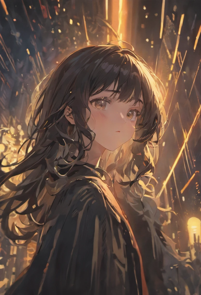 (best quality,4k,8k,highres,masterpiece:1.2), ultra-detailed, 1girl, curly black hair, beautiful detailed lips, dark curly hair, black clothes, portrait, vibrant colors, studio lighting, bokeh