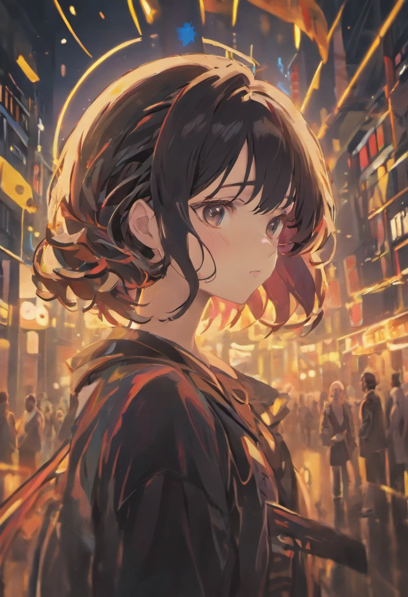 (best quality,4k,8k,highres,masterpiece:1.2), ultra-detailed, 1girl, curly black hair, beautiful detailed lips, dark curly hair, black clothes, portrait, vibrant colors, studio lighting, bokeh