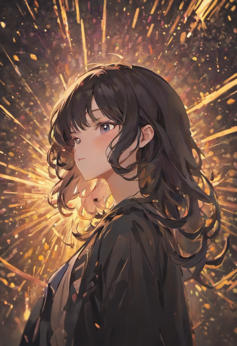(best quality,4k,8k,highres,masterpiece:1.2), ultra-detailed, 1girl, curly black hair, beautiful detailed lips, dark curly hair, black clothes, portrait, vibrant colors, studio lighting, bokeh
