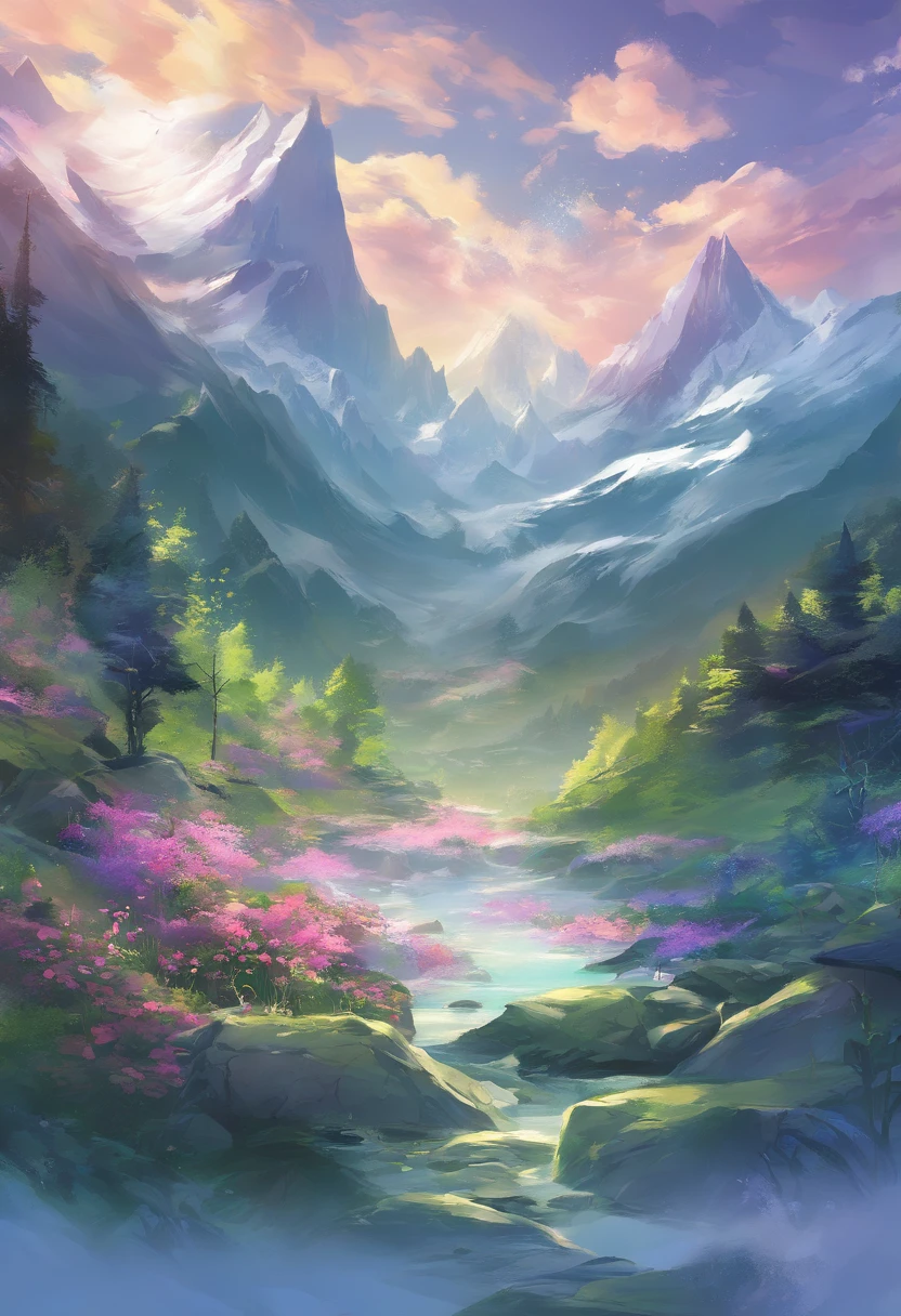 Snow-capped mountains flutter and clouds entwin,The Wancheng Glacier towers into the sky。Green Snow Peak draped in streamers,The blue lake is reflected on the top of the mountain。The five colors of the sunny sky are shining,The night and moon are dyed and sleeping。The primeval forest is lush and verdant,Highland meadows are full of flowers。
