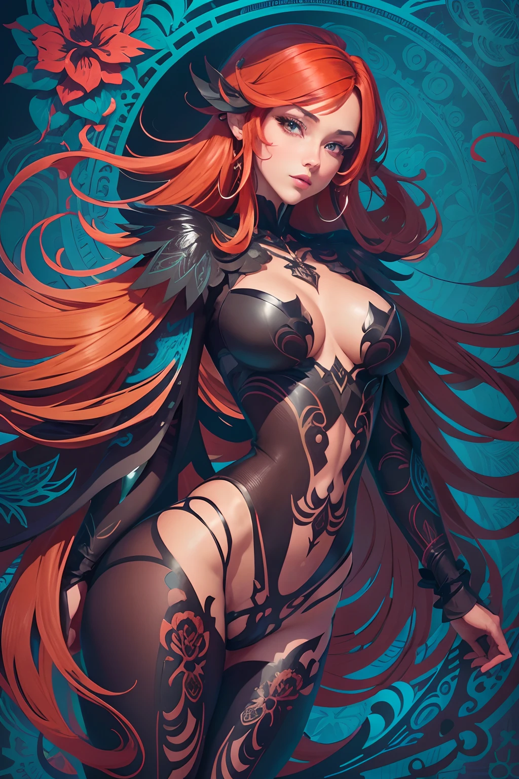 cut paper art, Luxitha, My prof,midshot, cel-shading style, centered image, ultra detailed illustration of a gorgeous redhead without cloths (tetradic colors), inkpunk, ink lines, strong outlines, art nouveau, art by MSchiffer, bold traces, unframed, high contrast, cel-shaded, vector, 32k resolution, best quality