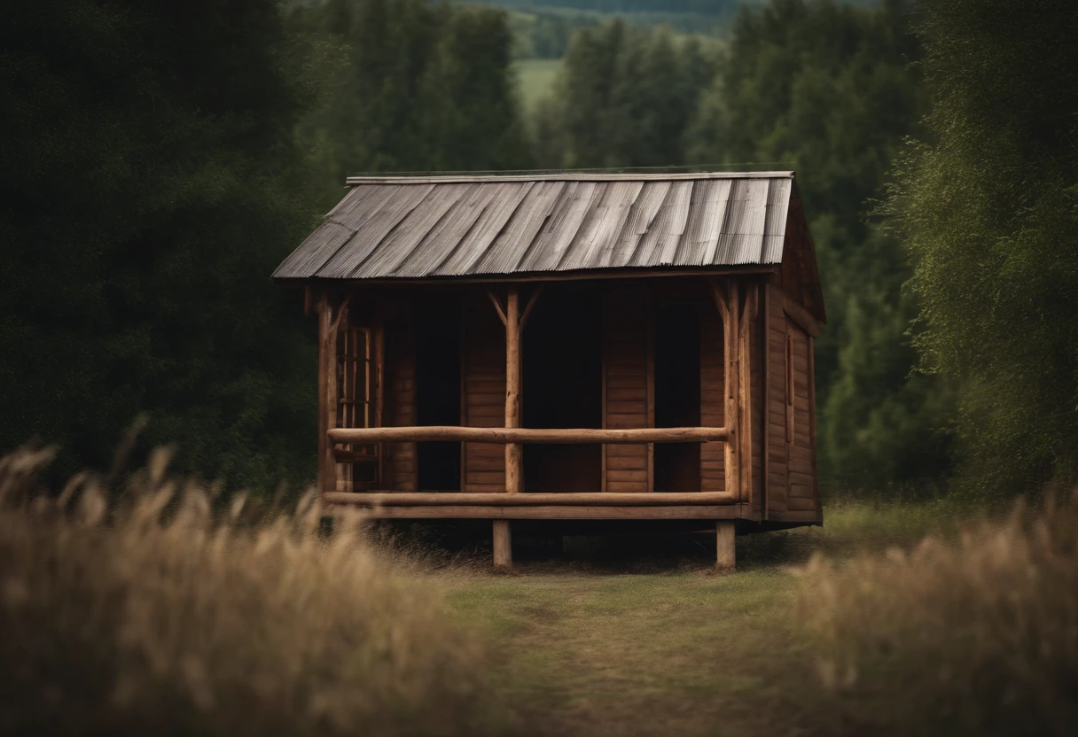 Wooden hut in the middle of the field