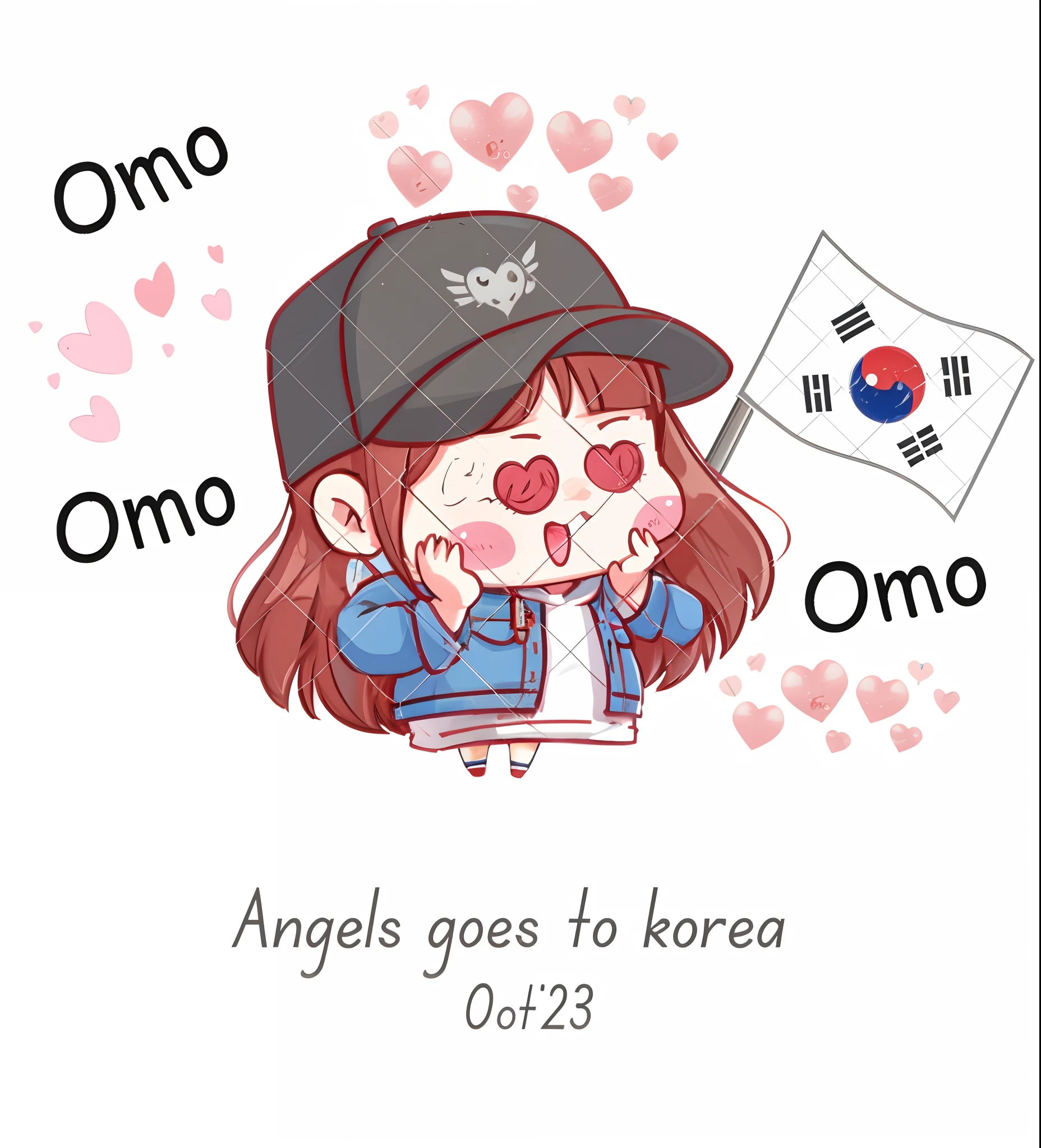 a cartoon girl with a baseball cap and a korean flag, 🚿🗝📝, korean girl, she is korean, dmon vs angle, anime moe artstyle, けもの, tumblr, angel themed, angle, inspired by Kim Myeong-guk, girl, angel-themed, angel girl, korean artist, of an beautiful angel girl